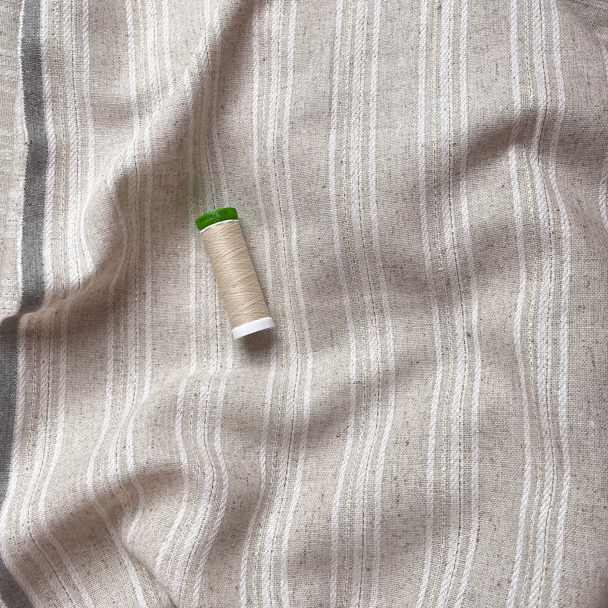 Yarn Dyed Natural Lurex Stripe Viscose Linen Jacquard Fabric