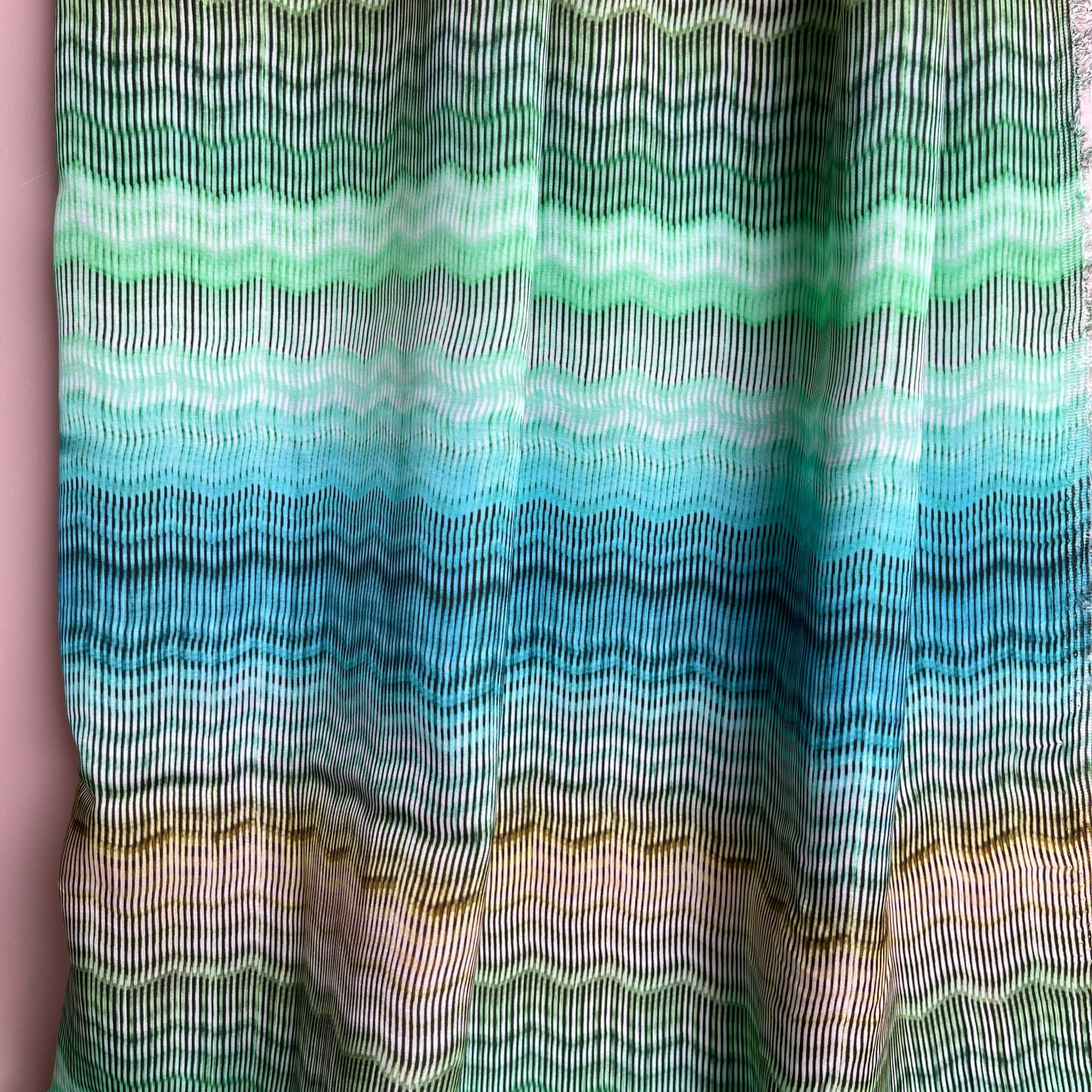 Hazy Waves in Ocean Viscose Sateen Fabric