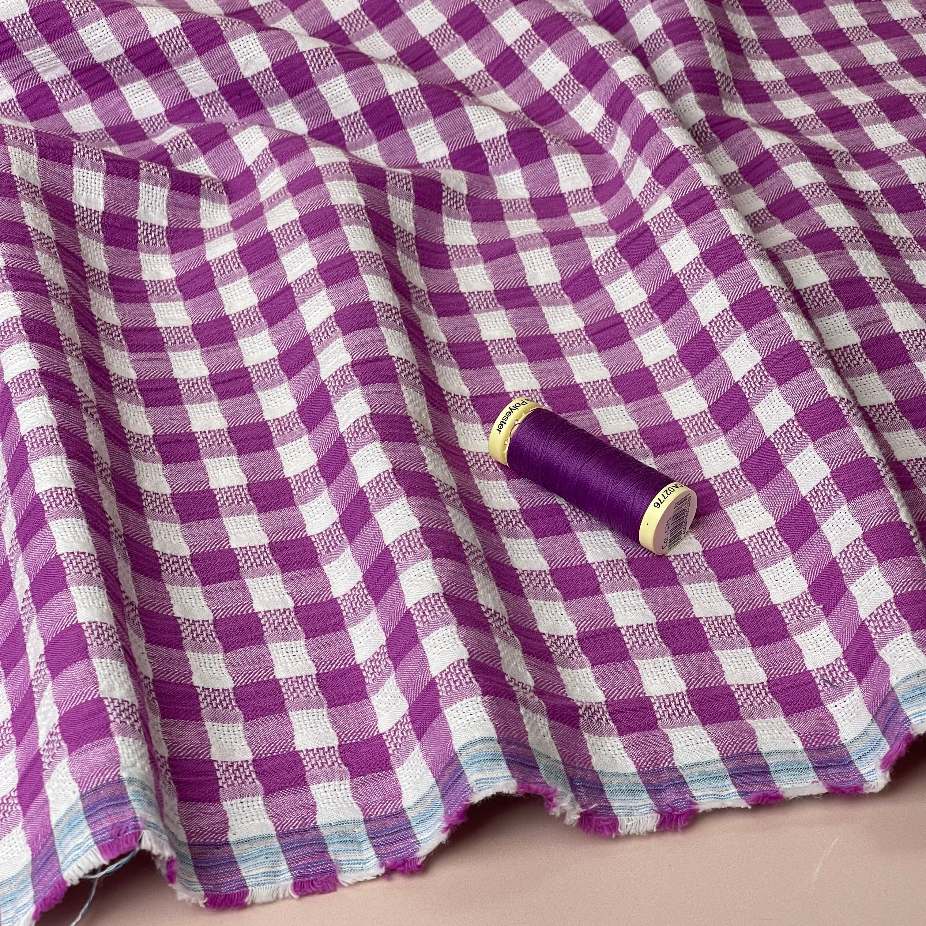 Cyclamen Gingham Cotton Seersucker Fabric