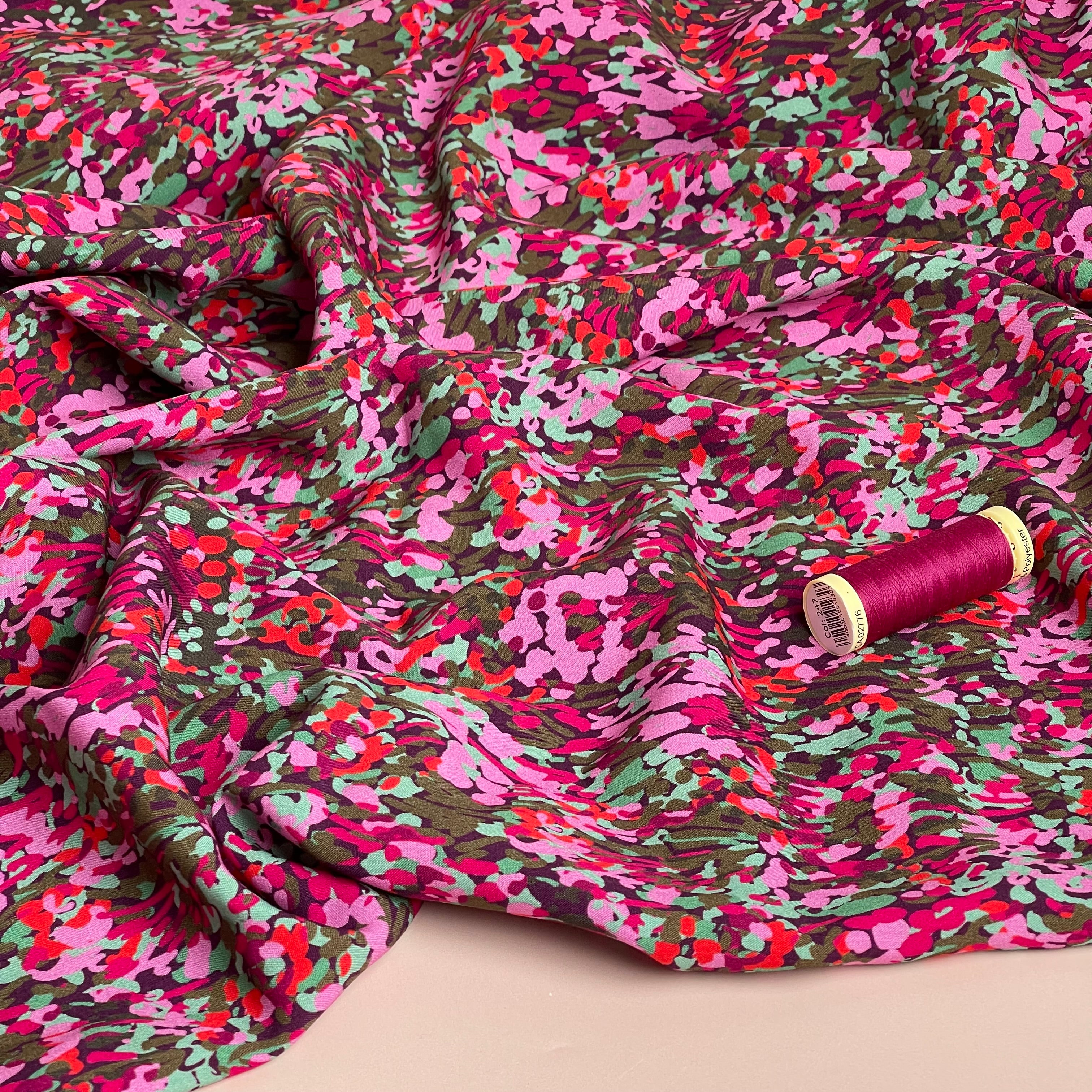 REMNANT 1.38 Metres - Nerida Hansen -Colourful Garden on Plum Viscose with LENZING™ ECOVERO™ fibres