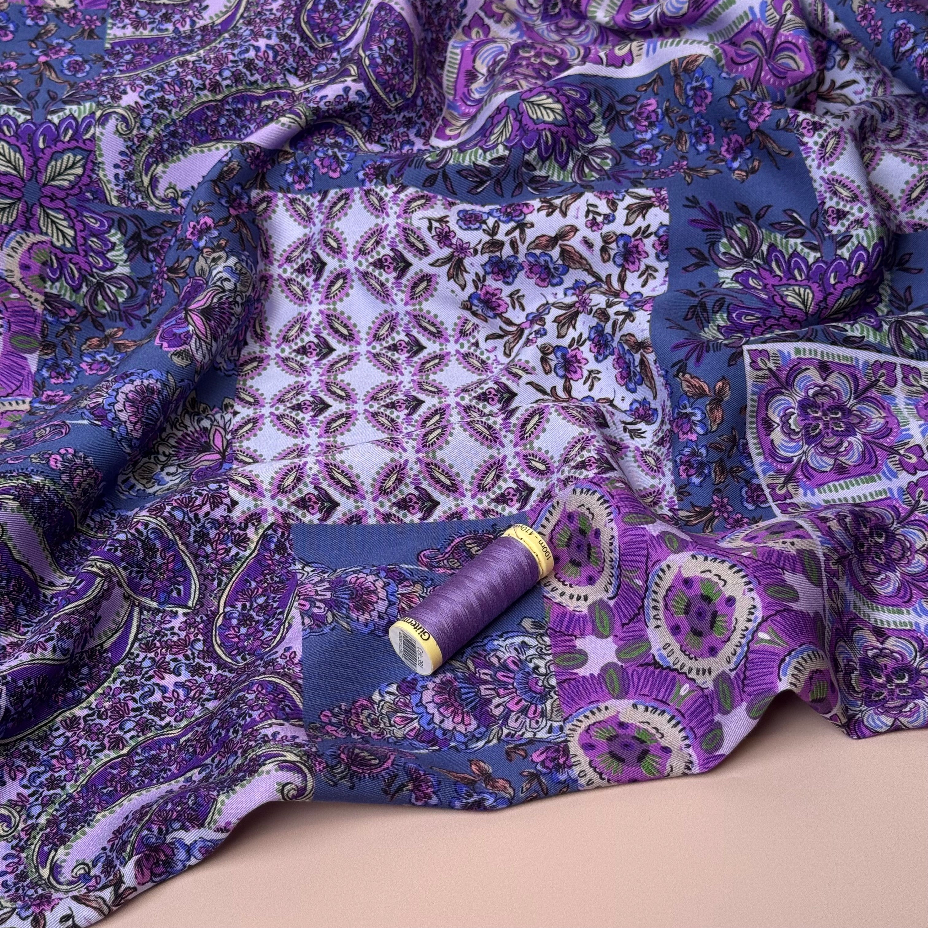 Vintage Patchwork Purple Viscose Twill Fabric