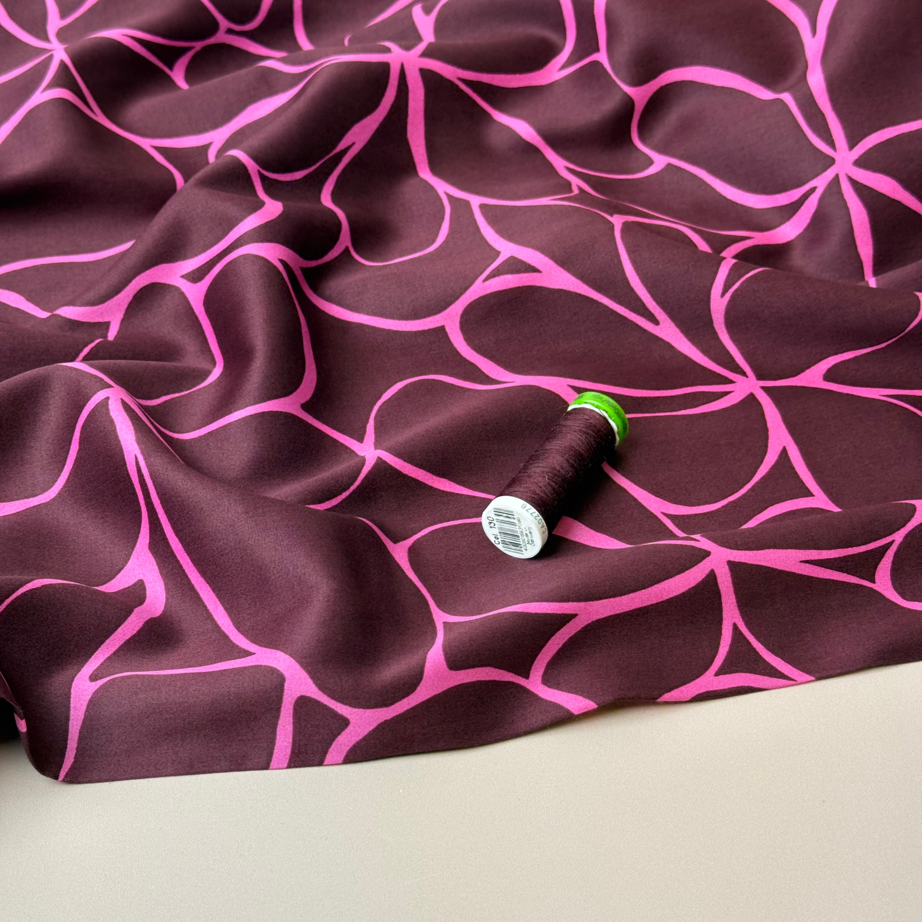 Line Flowers in Pomegranate Cotton Sateen Fabric