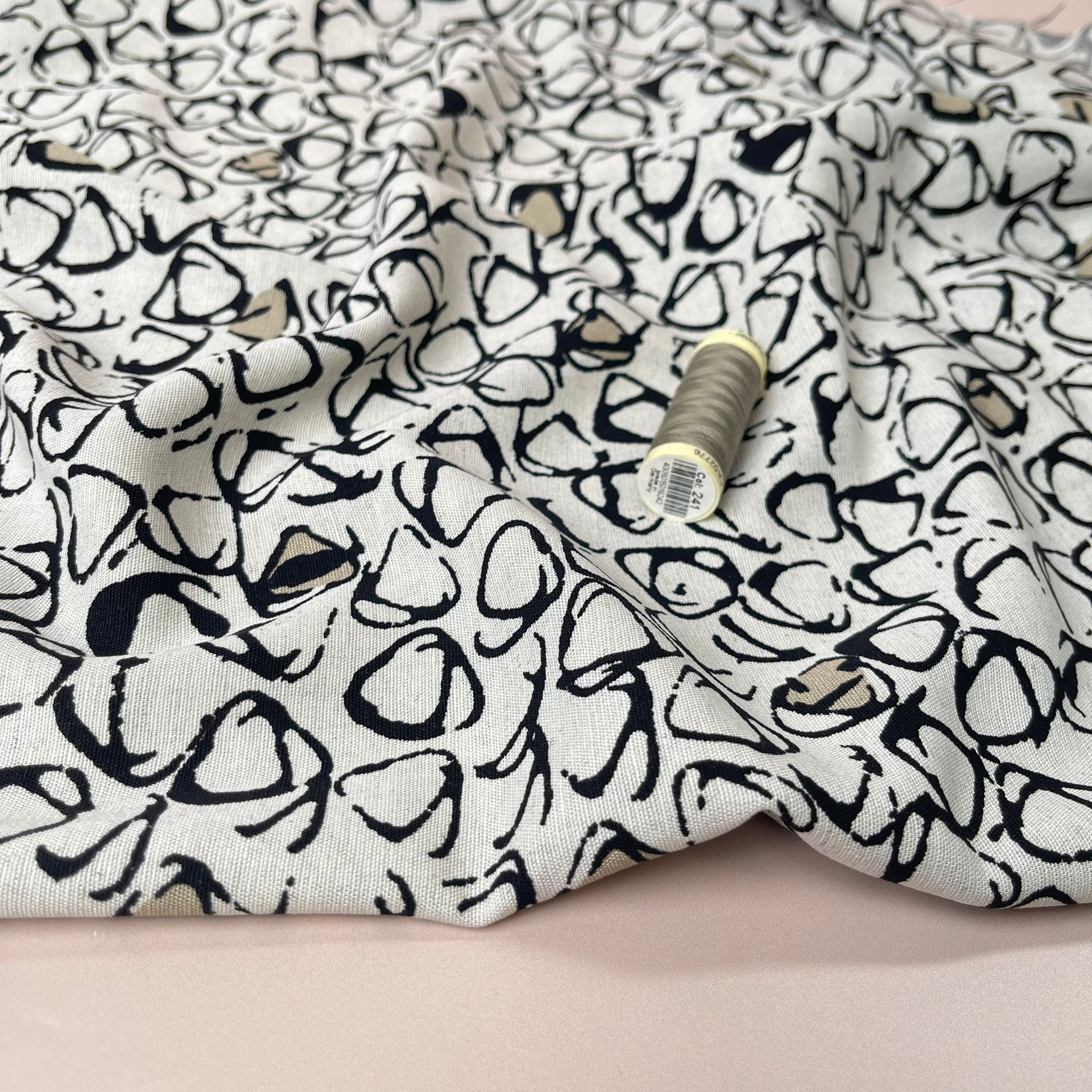 REMNANT 1.10 metres - Sketched Pebbles Neutral and Taupe Viscose Linen Fabric