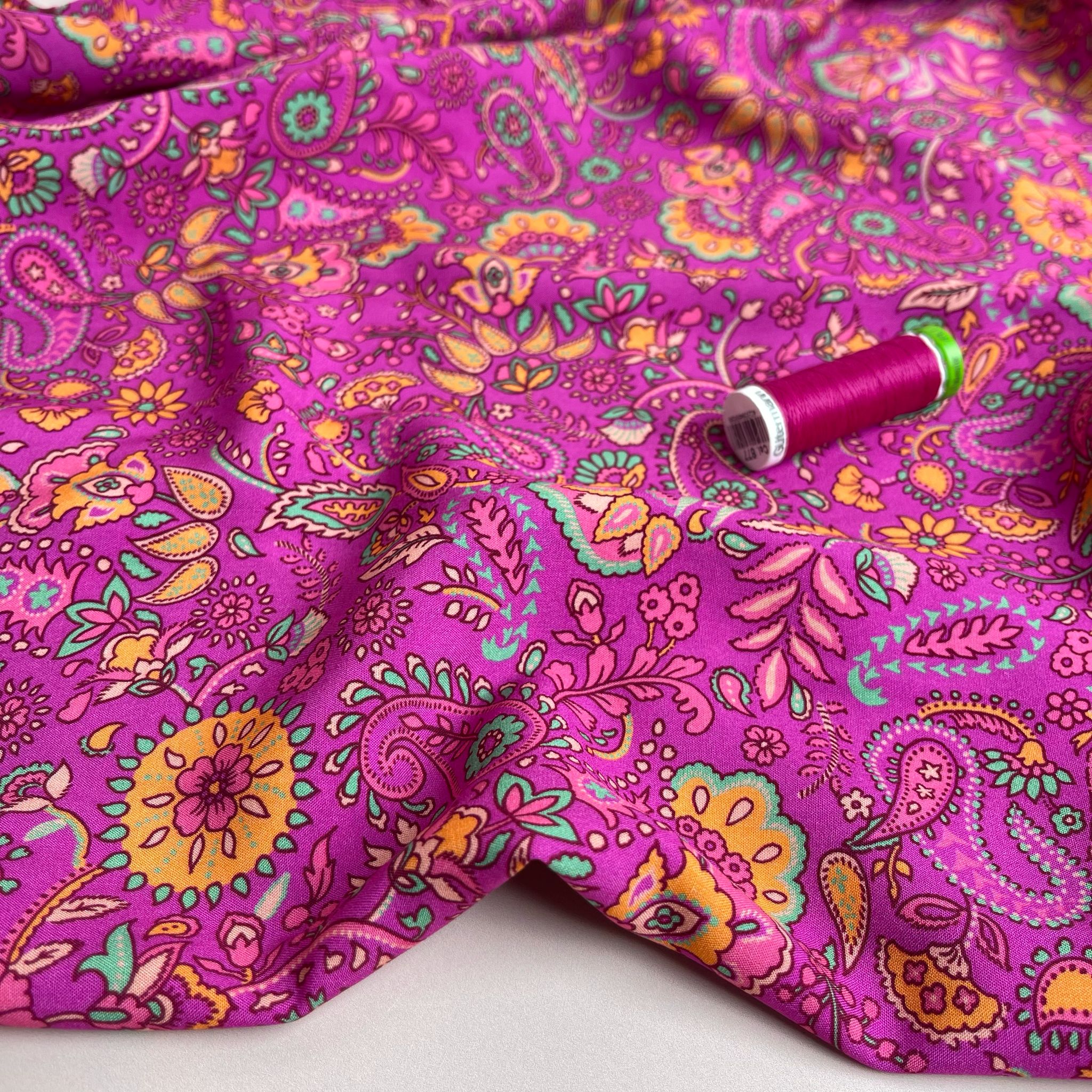 Fuchsia Paisley LENZING™ ECOVERO™ Viscose Fabric