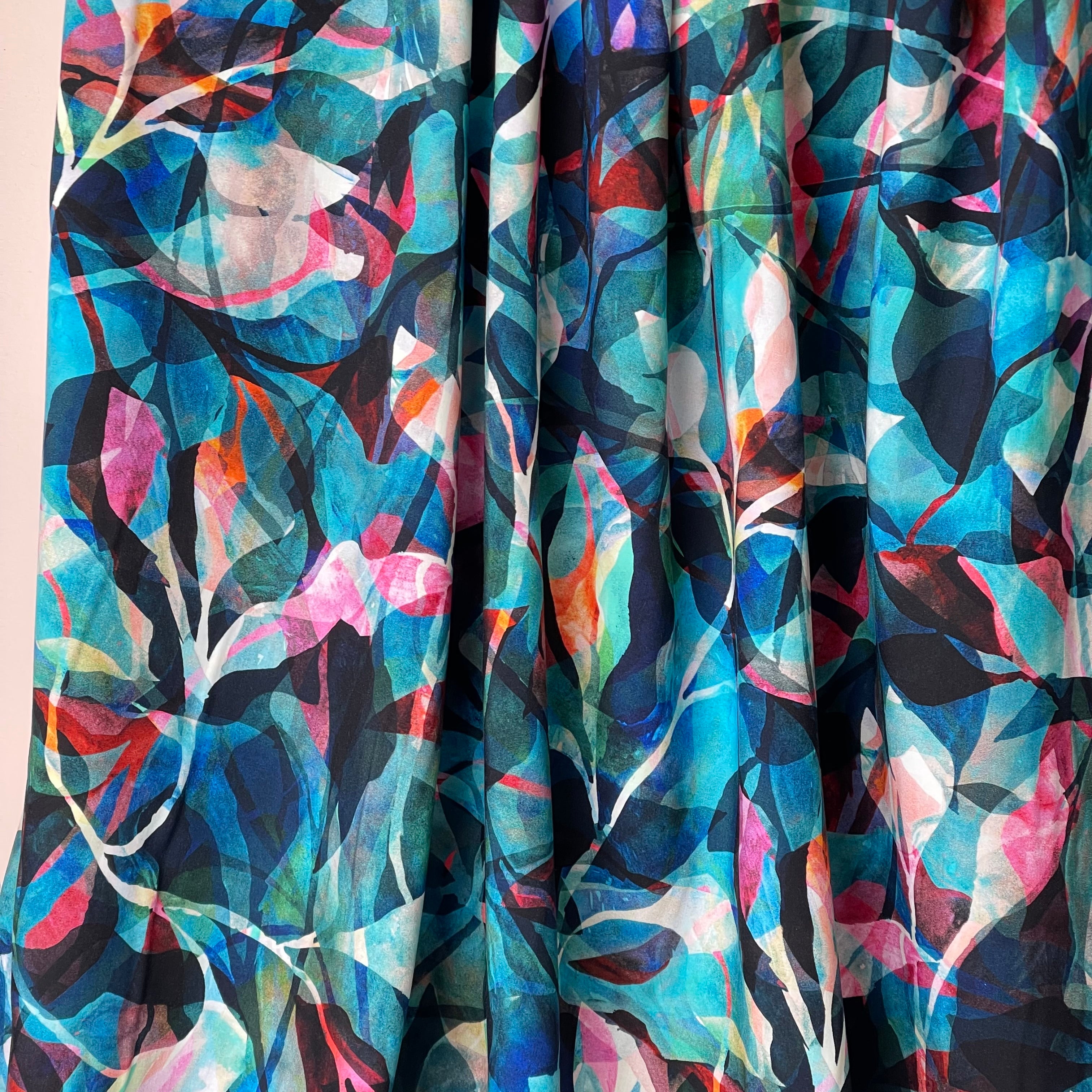 Summer Party - Painted Foliage Teal Viscose Fabric