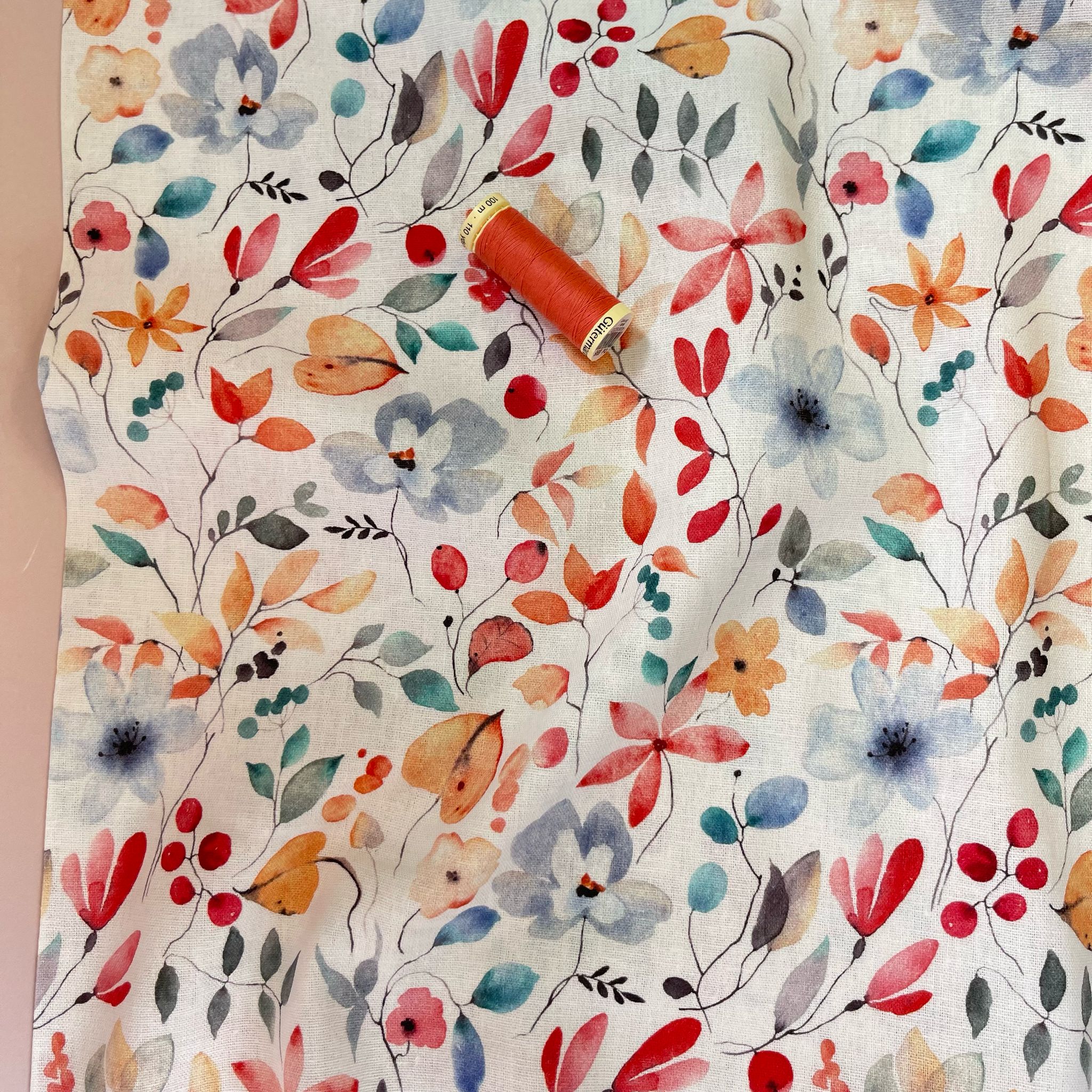 Watercolour Blossoms Viscose Linen Fabric