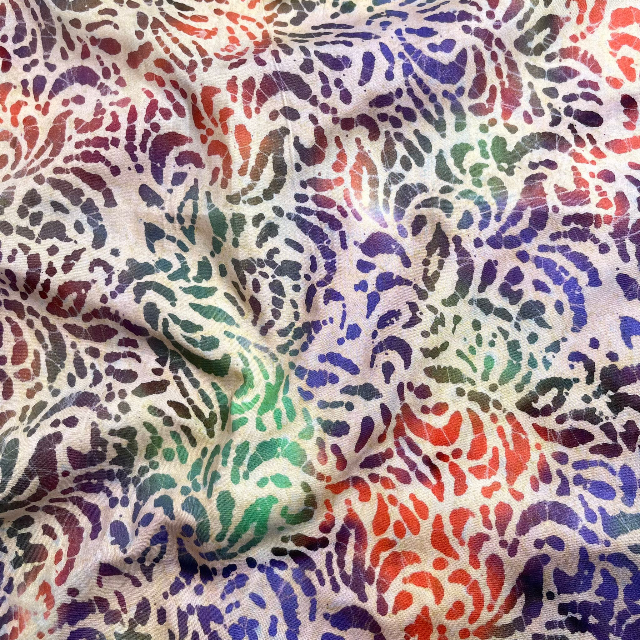 REMNANT 3 Metres - Batik Rainbow Foliage Cotton Fabric