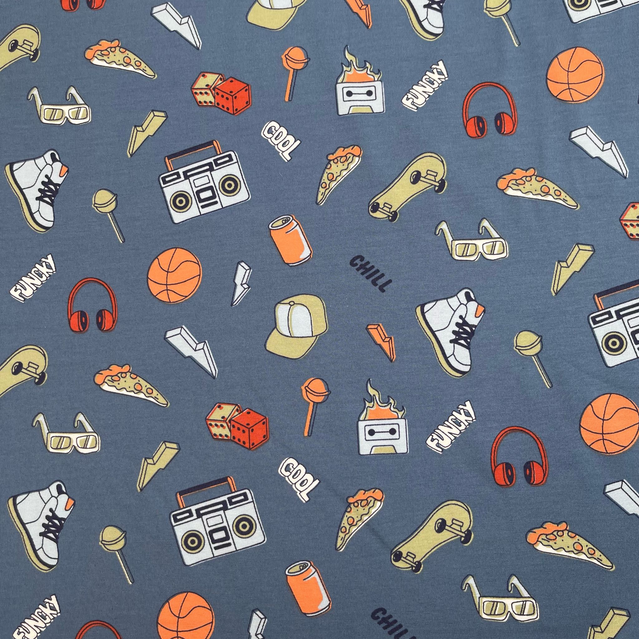 Cool Vibes on Blue Cotton Jersey Fabric
