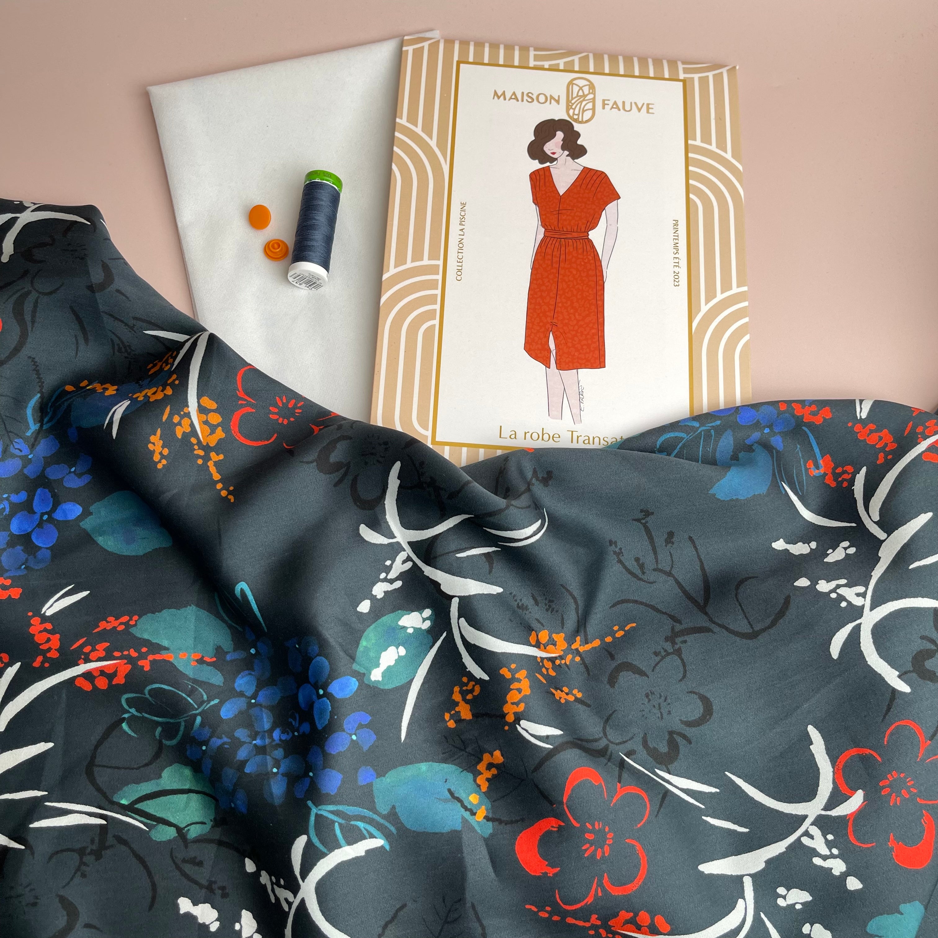 Sewing Kit - The Transat Dress in Midnight Blooms TENCEL™ Sateen