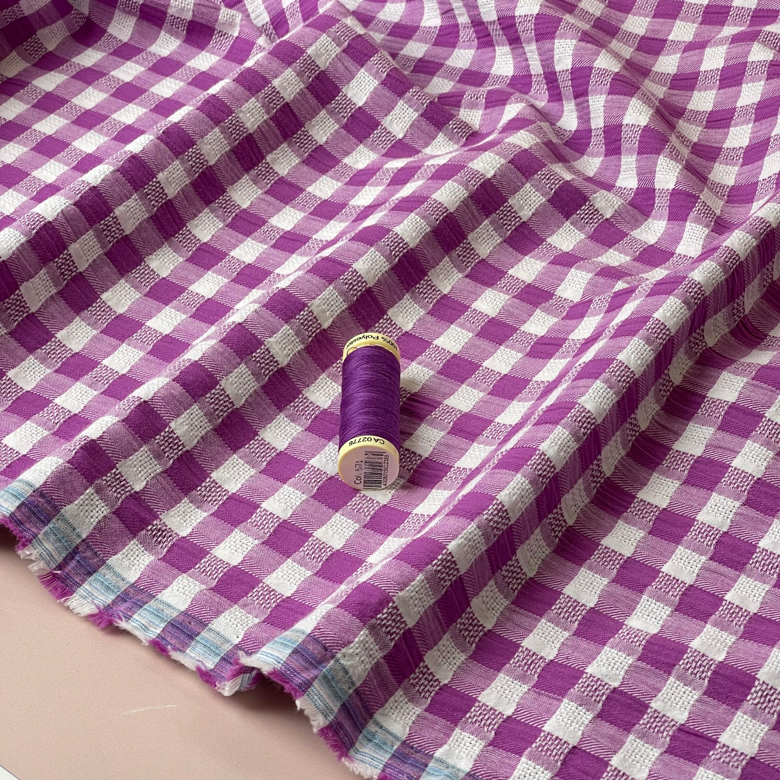 Cyclamen Gingham Cotton Seersucker Fabric