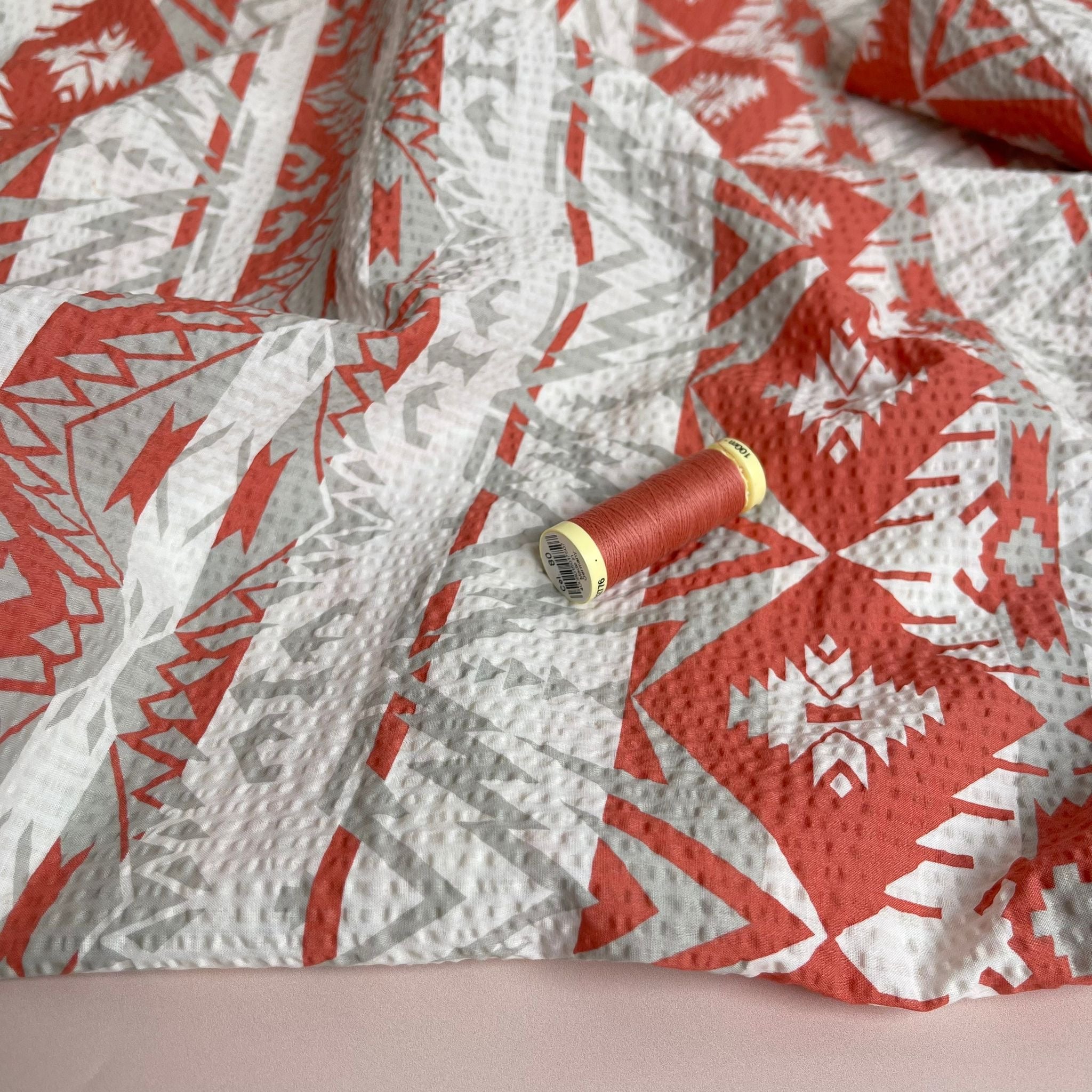Ex-Designer Deadstock Aztec Cotton Seersucker Fabric