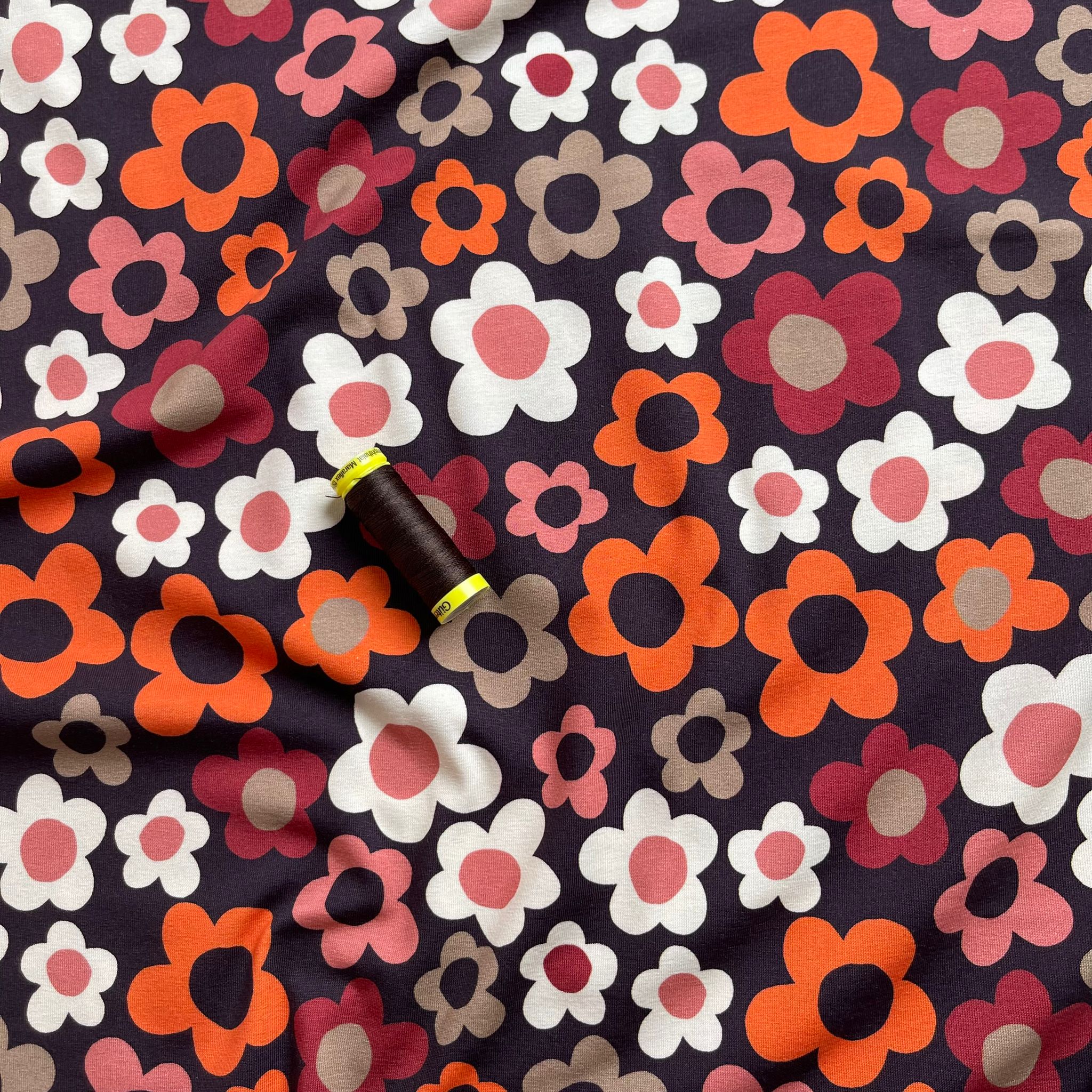Danish Design - Pop Flowers on Brown Cotton Jersey Fabric
