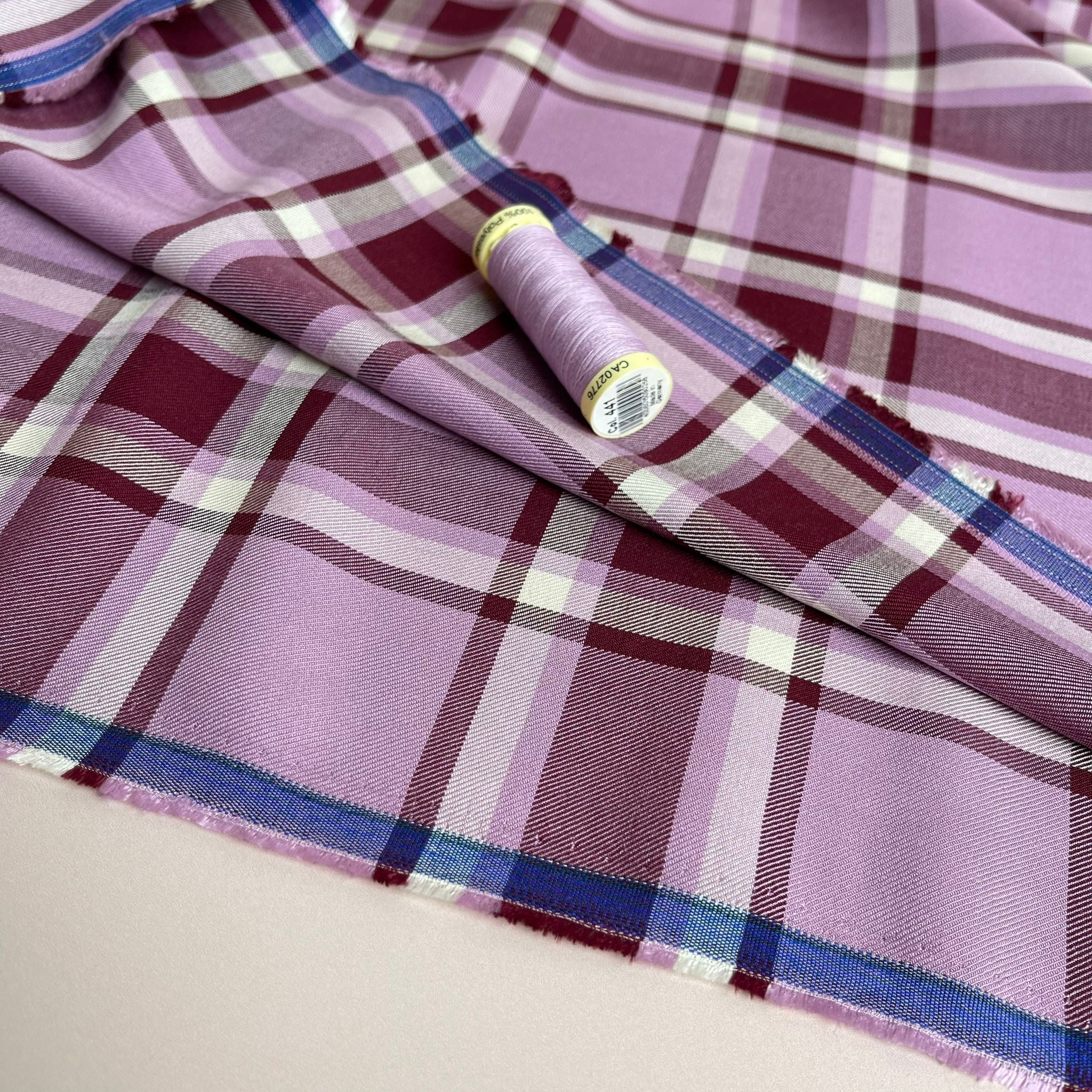 Yarn Dyed Mauve Check Viscose Twill Fabric