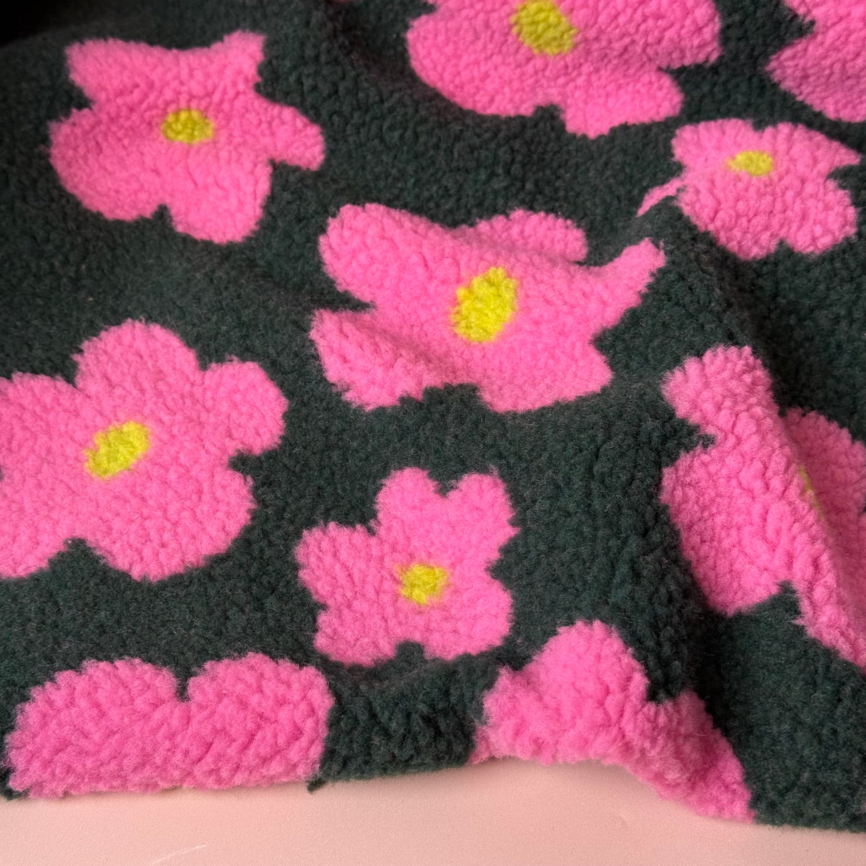 Flowers on Green Teddy Coating Fabric