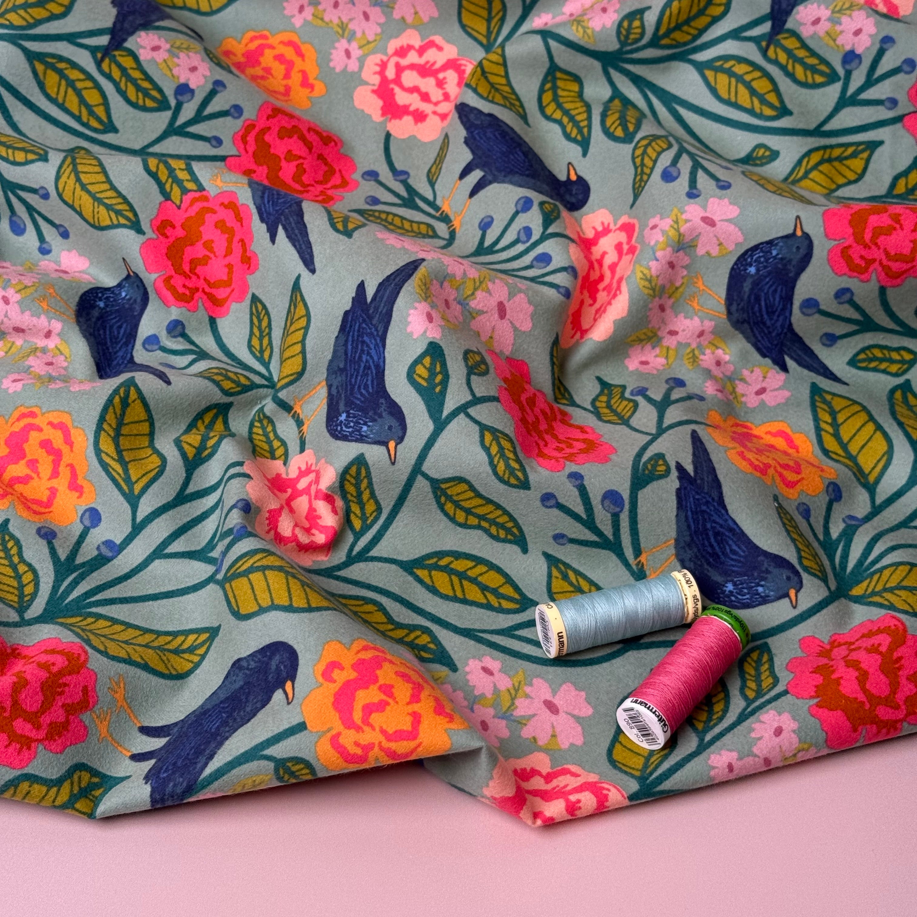 Art Gallery Fabrics - Blackbird Aviary Cotton Flannel from Starling