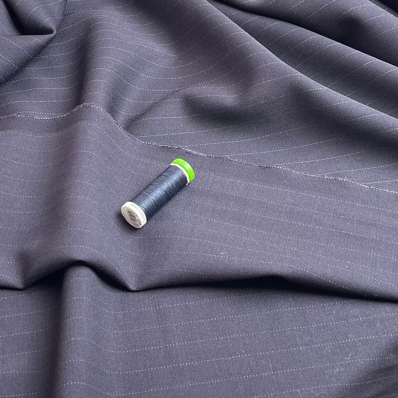 REMNANT 0.44 Metre - Deadstock Navy Pinstripe Worsted Wool Fabric