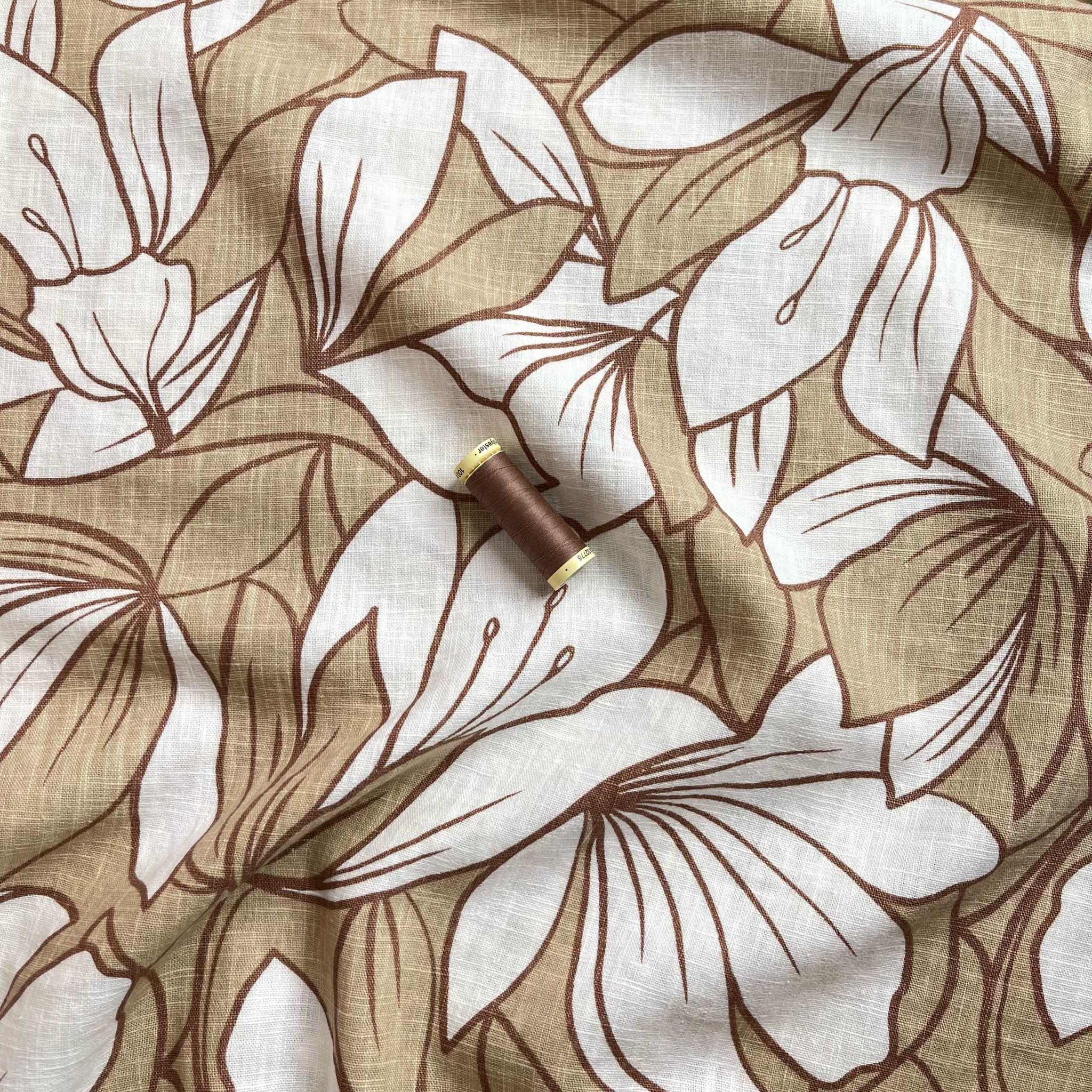 Biscuit Leaves on Soft Washed Linen Cotton Fabric