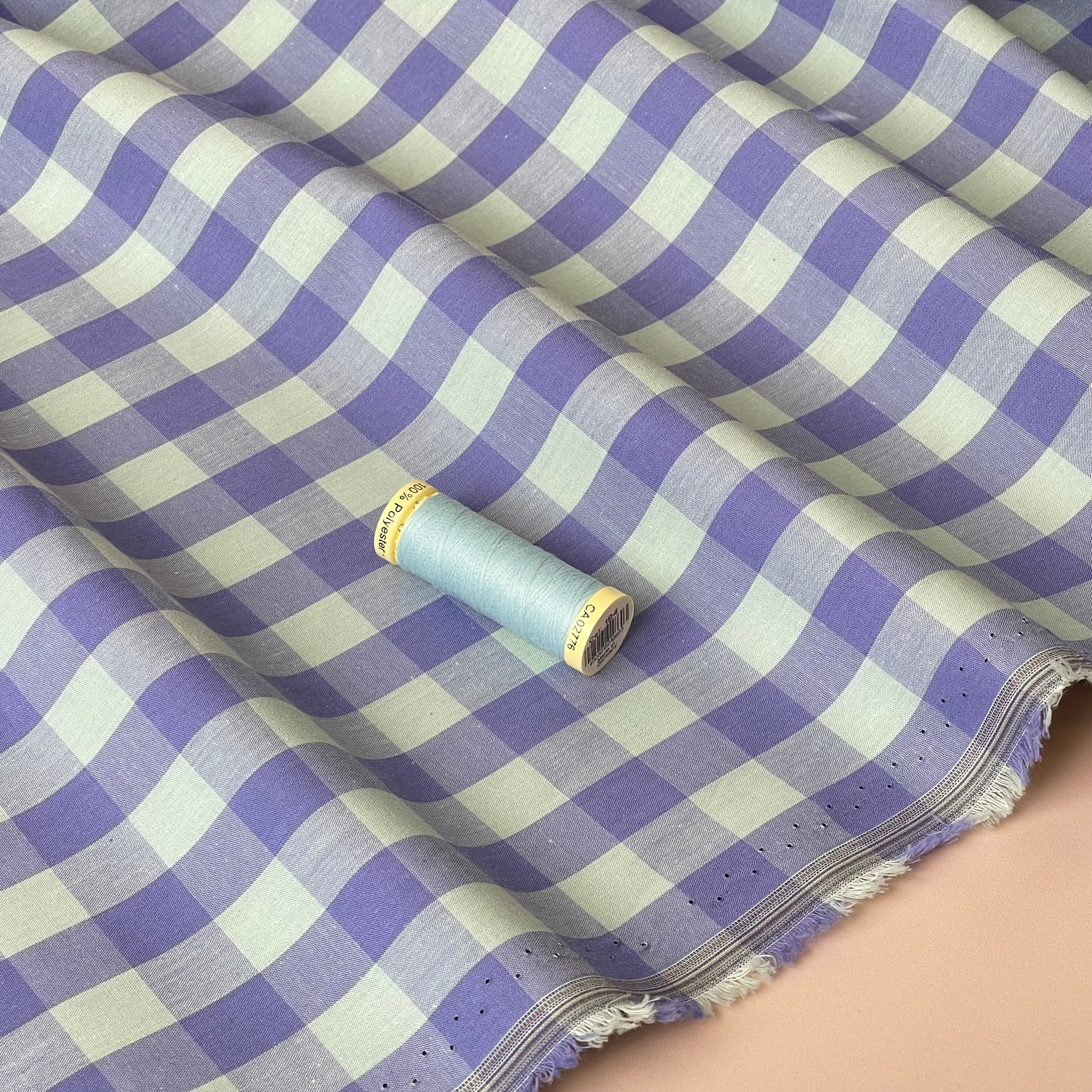 Yarn Dyed Purple & Aqua Gingham Cotton Fabric