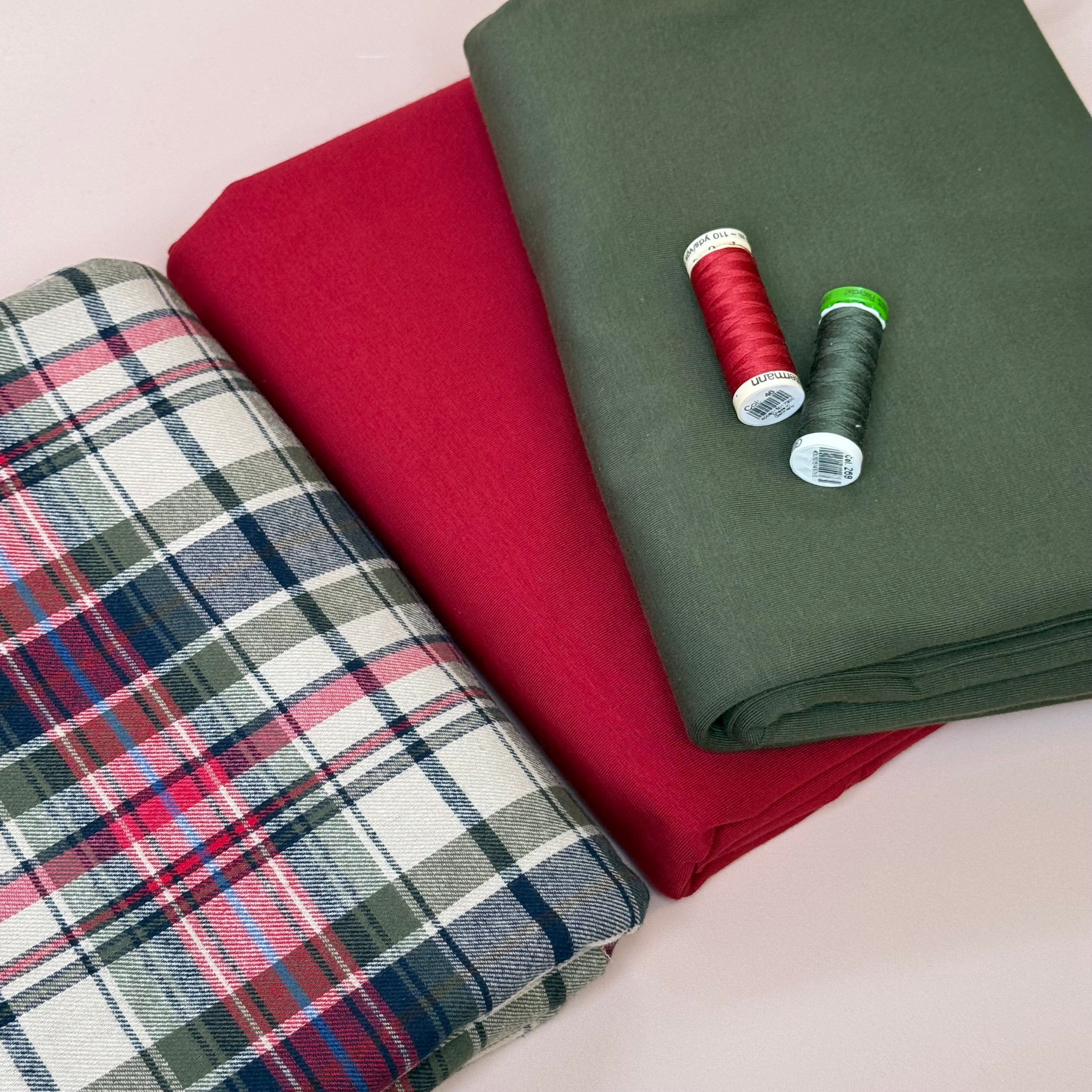 Limited Edition - Luxury Pyjama Kit with Red & Khaki Checked Cotton Flannel and Jersey