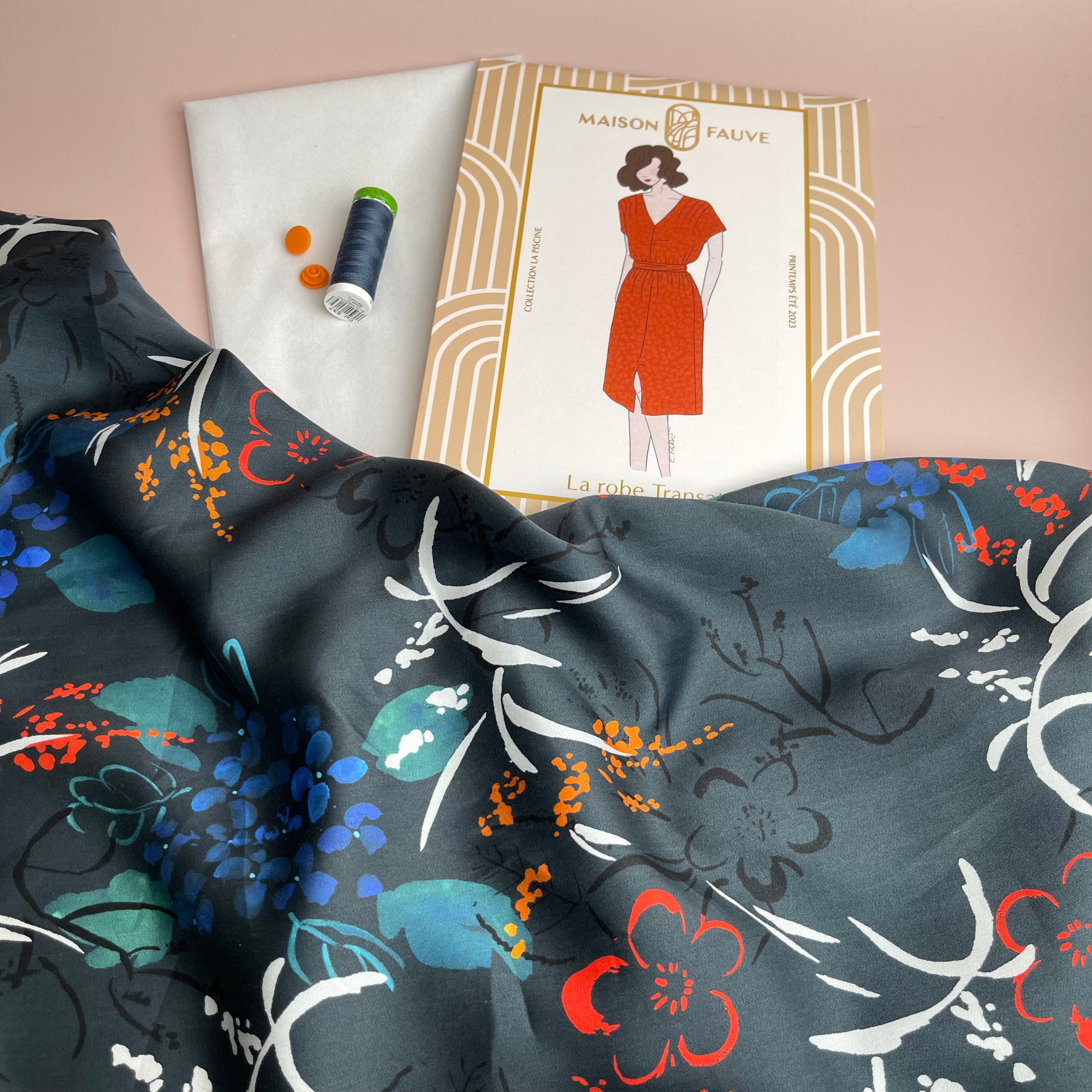 Sewing Kit - The Transat Dress in Midnight Blooms TENCEL™ Sateen