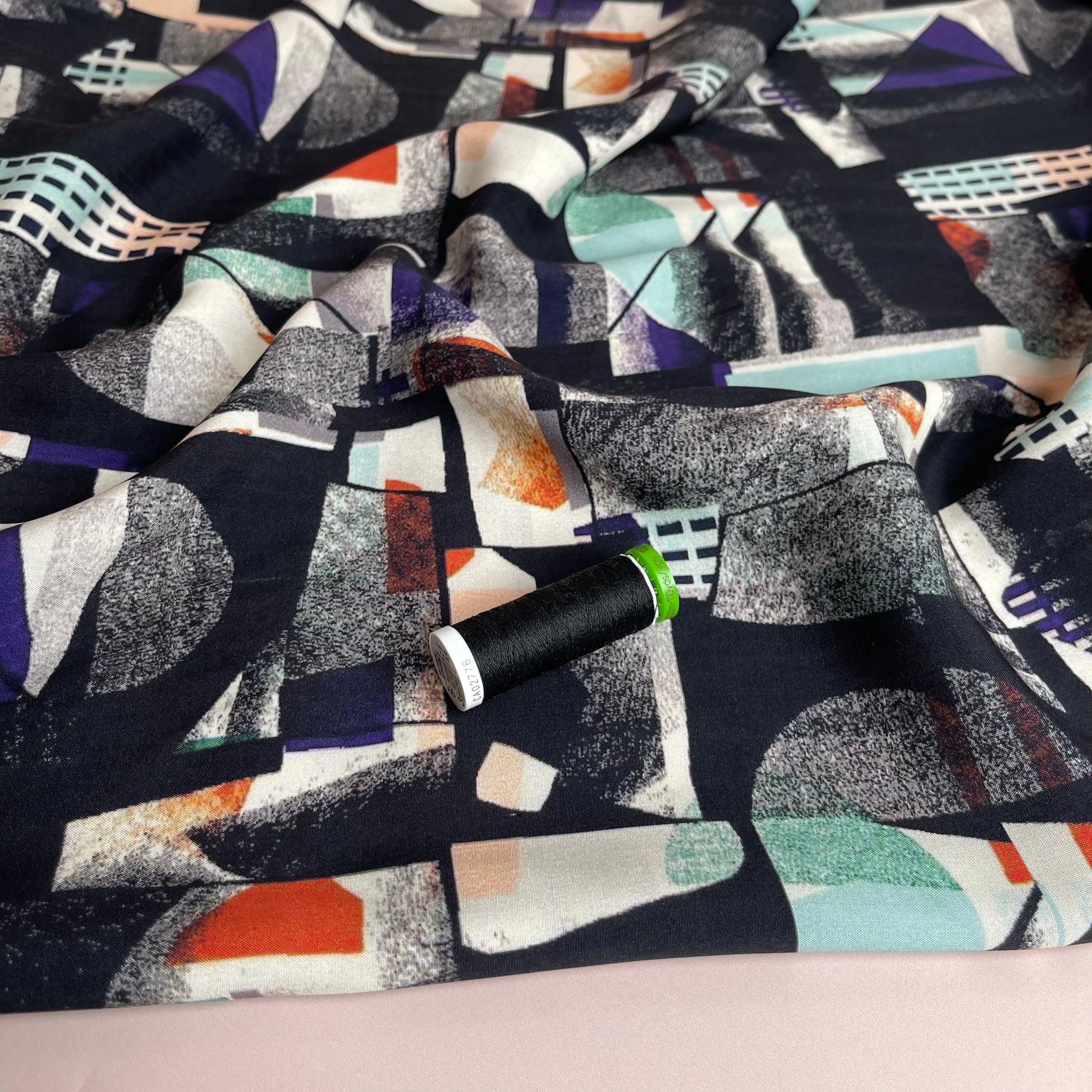 Dark Street Houses Viscose Fabric