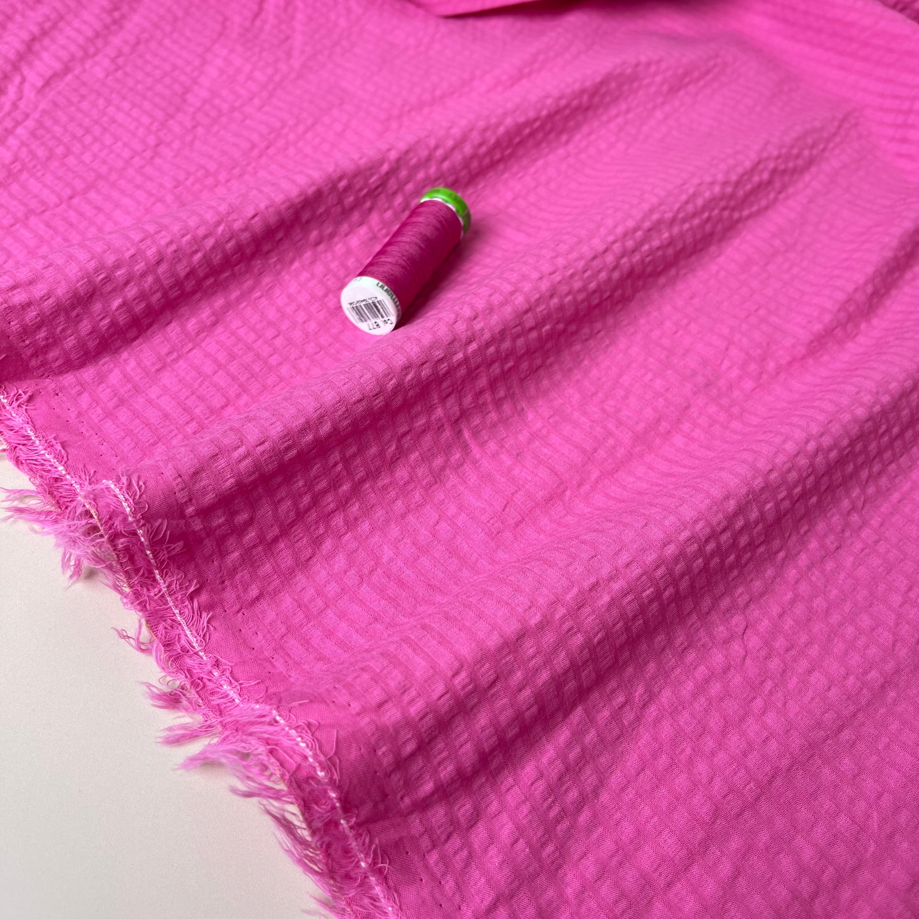 Pink Cotton Jacquard Seersucker Fabric