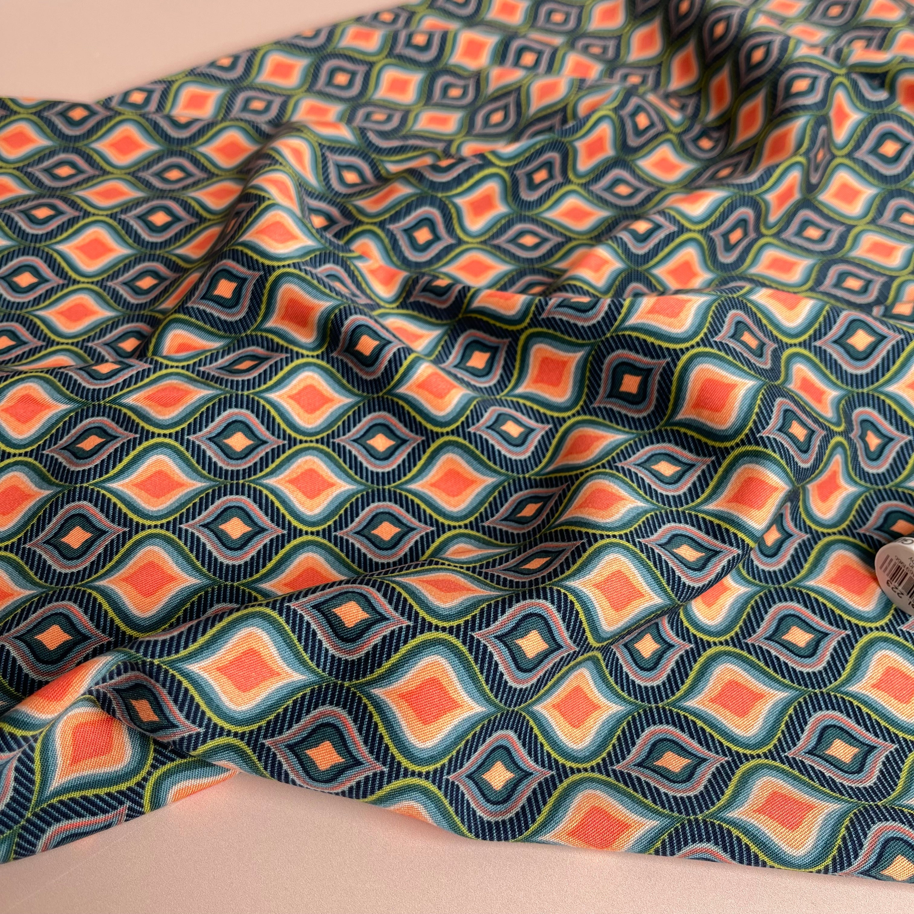 Rosella Retro in Teal Stretch Viscose Twill Fabric