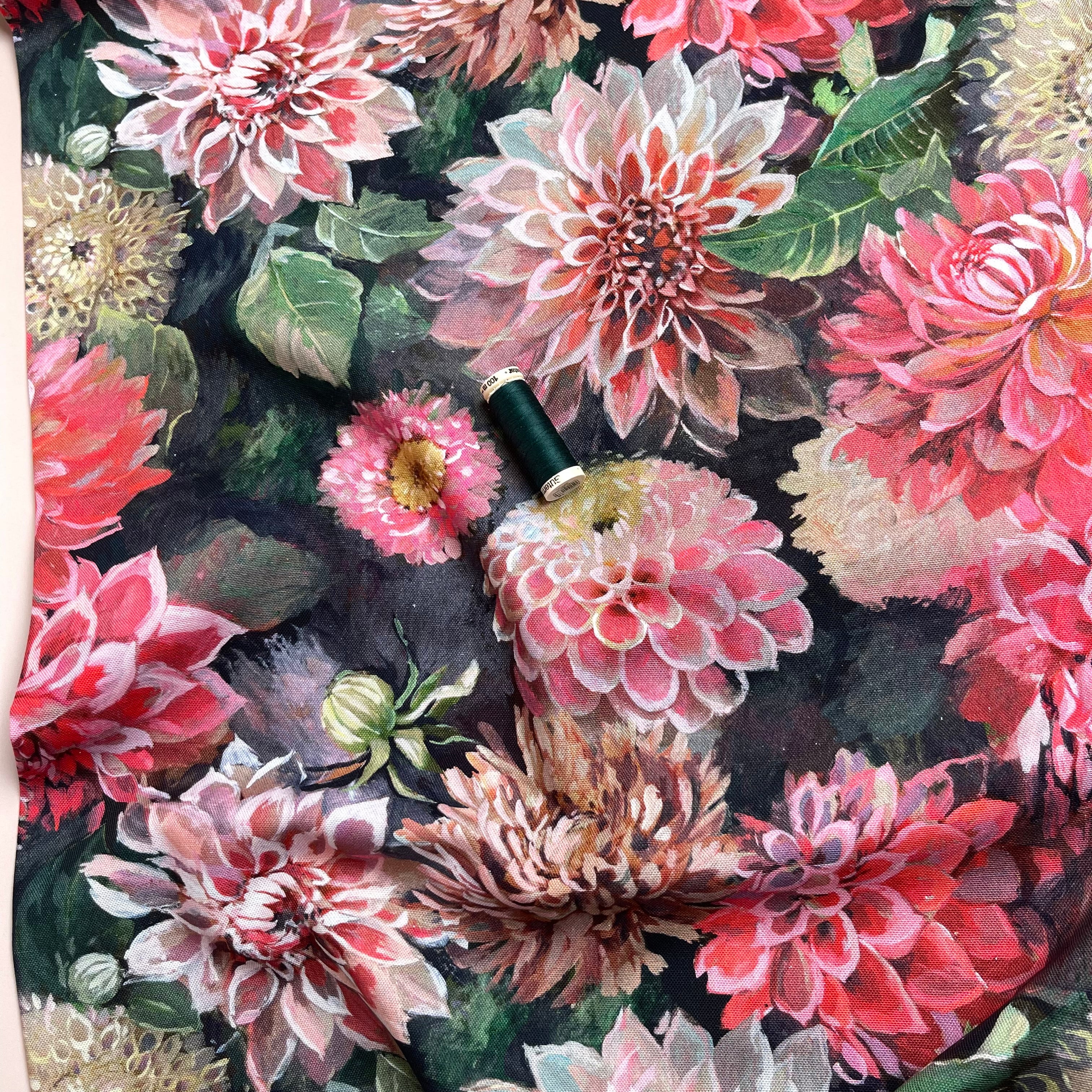 Peonies Cotton Canvas Fabric