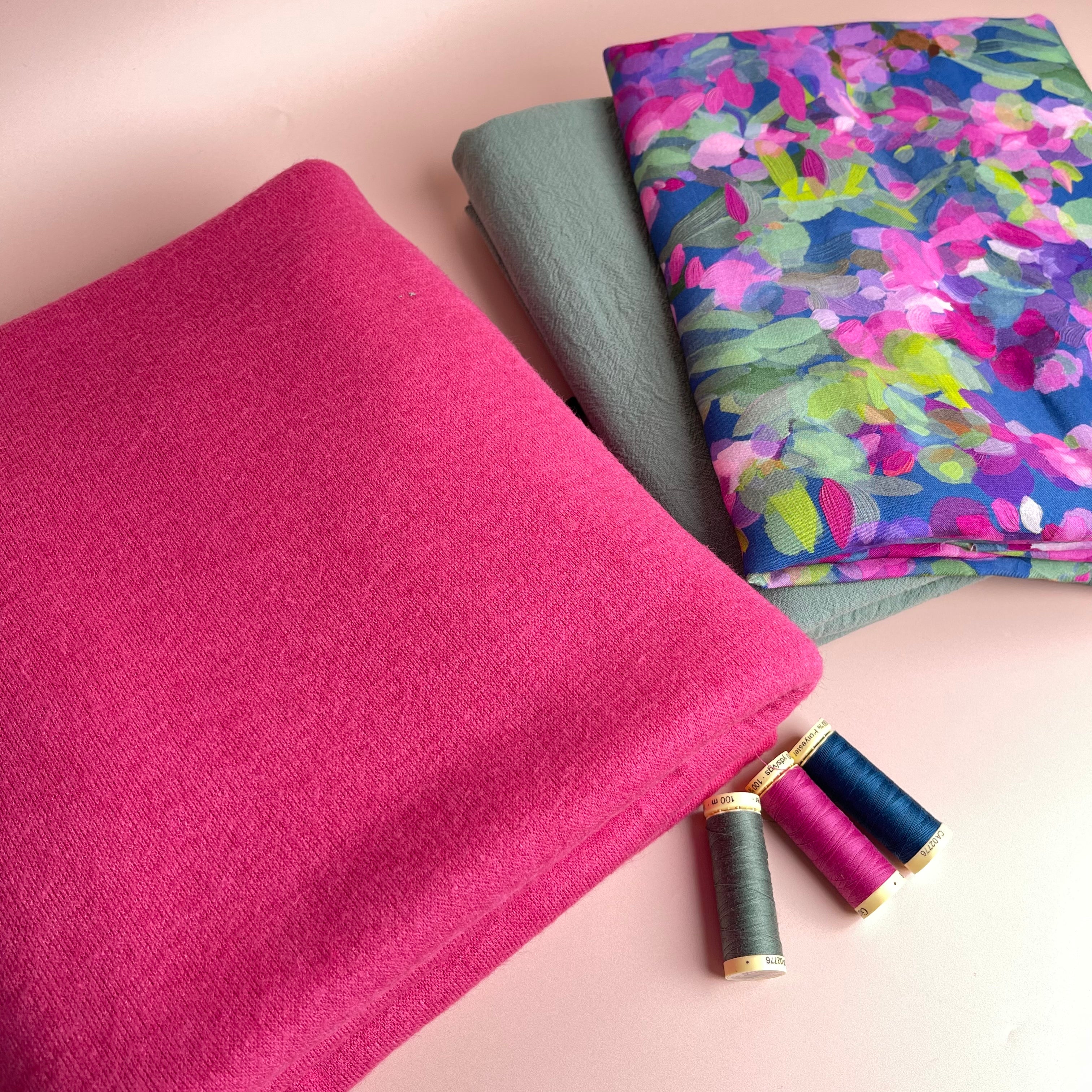 Make an Outfit - Lupine Petals Viscose with Sage Green Cotton and Snug Sweater Knit Bundle