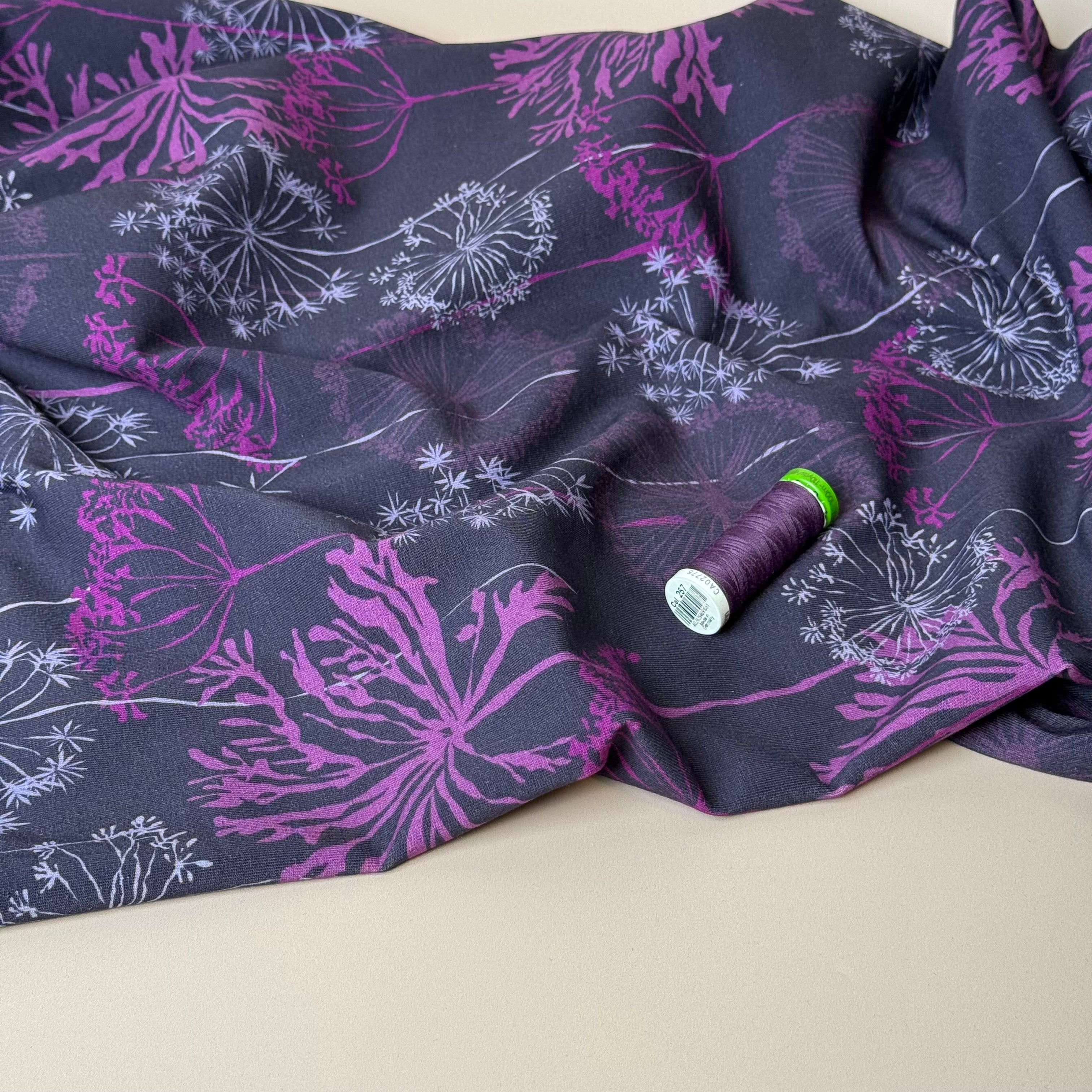 Danish Design - Autumn Seeds on Purple Cotton Jersey Fabric