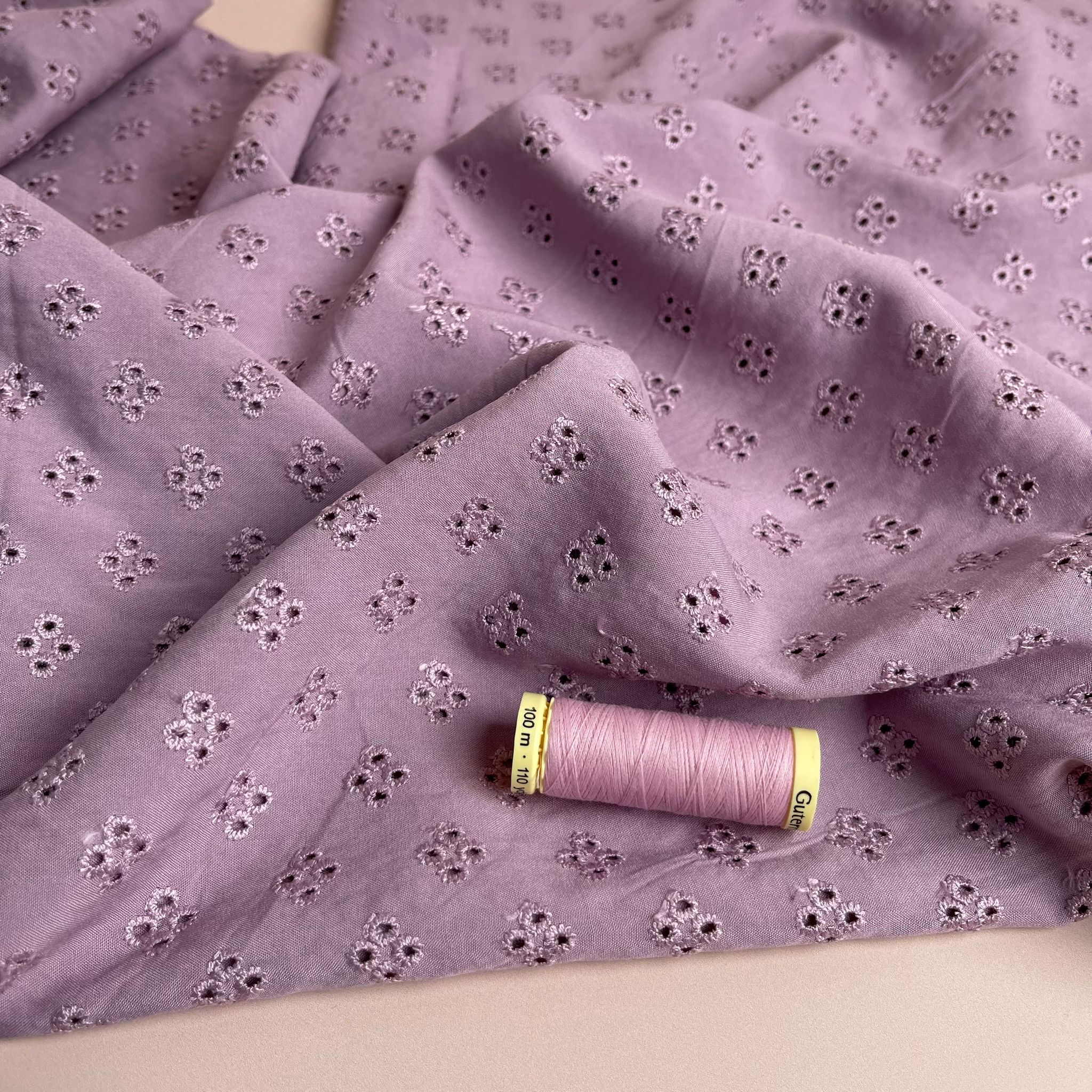 REMNANT 1.05 Metres (With Faults) Sweet Flowers Lilac Embroidered Viscose