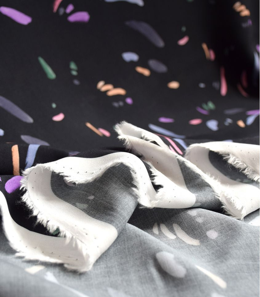 Cousette - Rainbow Drops Black ECOVERO Viscose Fabric
