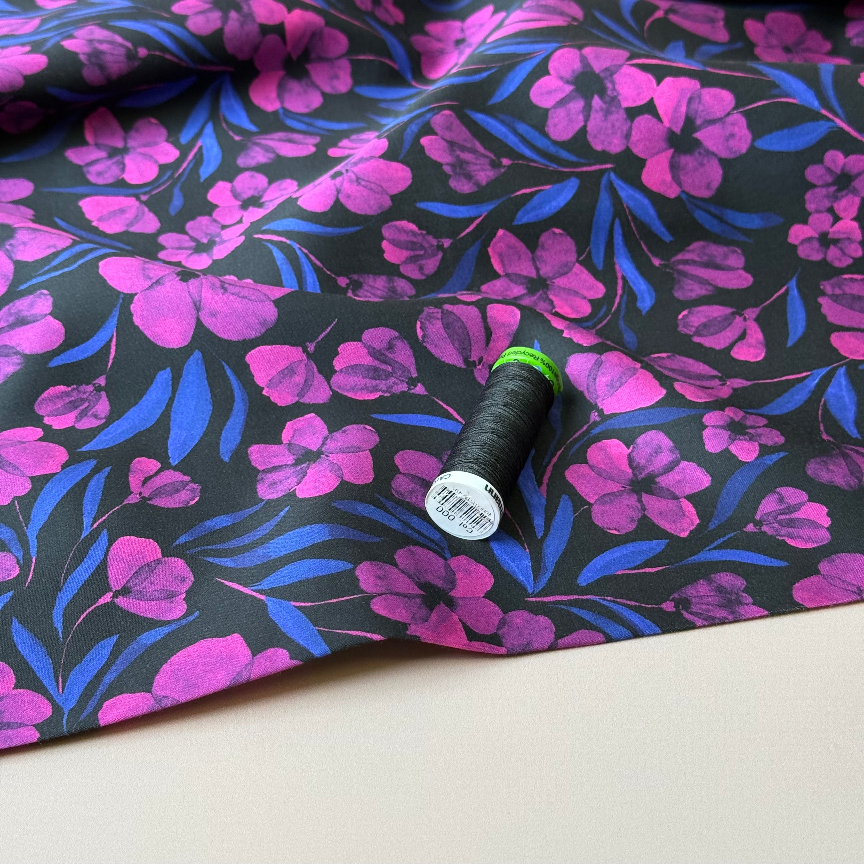 Autumn Flowers in Jewel Cotton Sateen Fabric