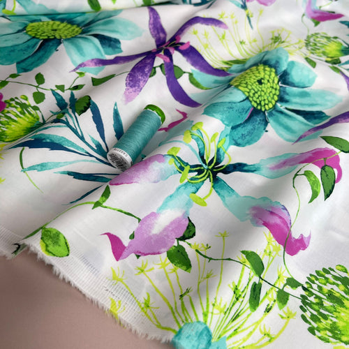 Ex-Designer Pastel Spring Wildflowers Cotton Sateen Fabric