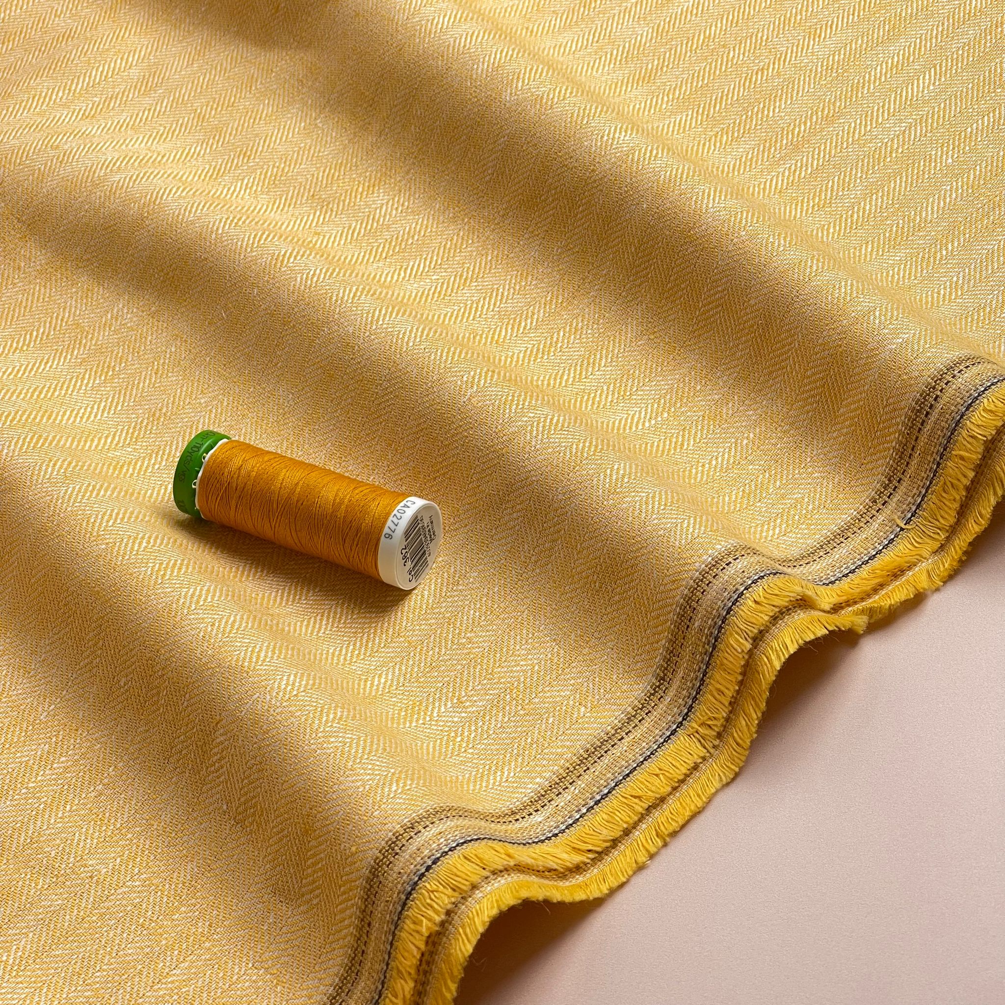 Chevron Yellow Linen Cotton Twill