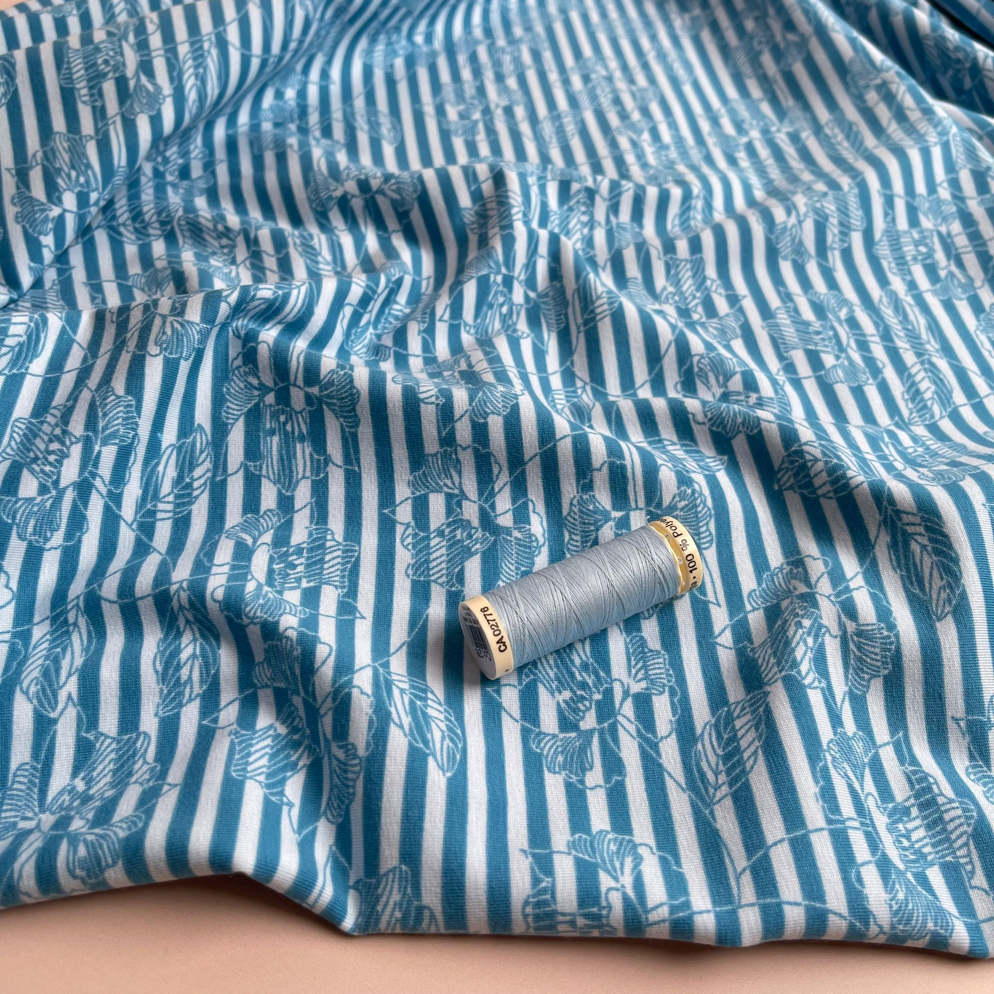 REMNANT 0.85 Metre - Danish Design -Foliage Stripes Cotton Jersey Fabric