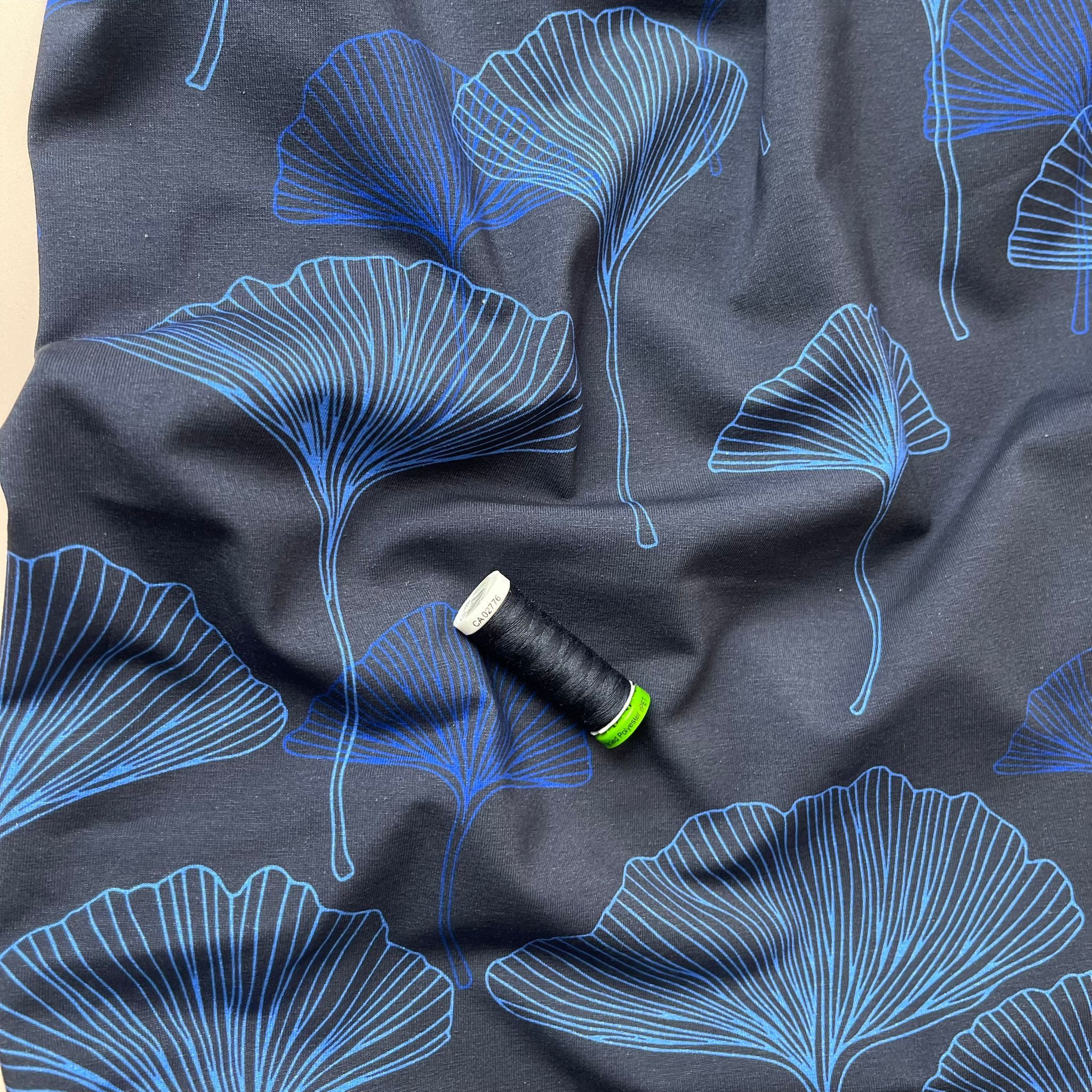 Danish Design - Large Gingko on Navy Cotton Jersey Fabric