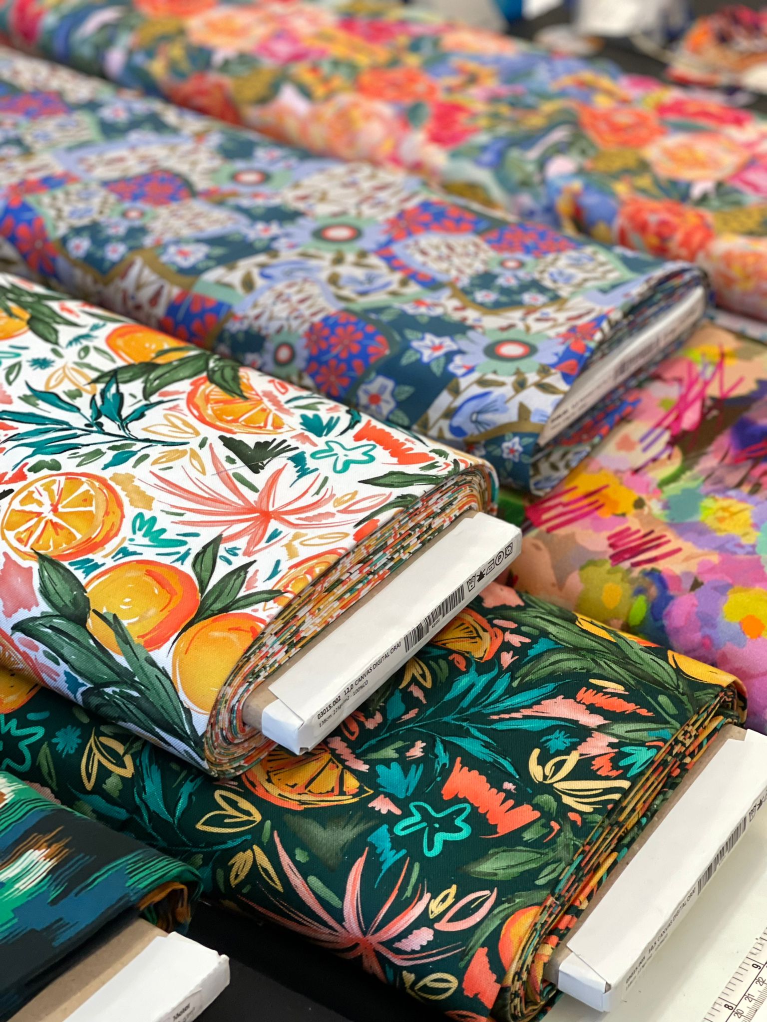 Floral Patchwork Print in Blue and Red Viscose Fabric
