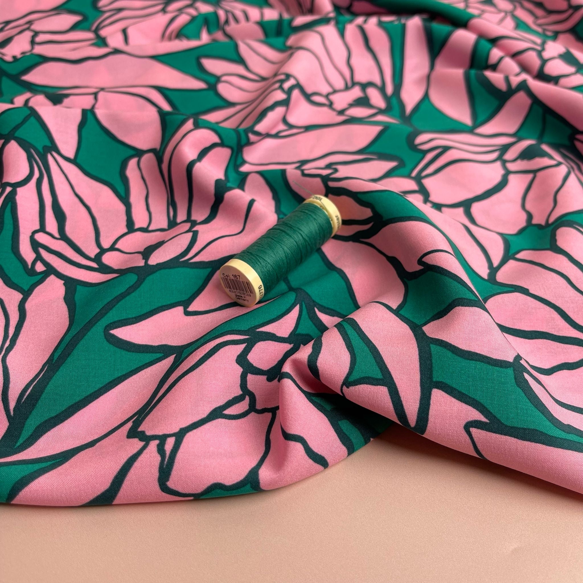 Nerida Hansen - Inked Bouquet Green and Pink Viscose with LENZING™ ECOVERO™ fibres