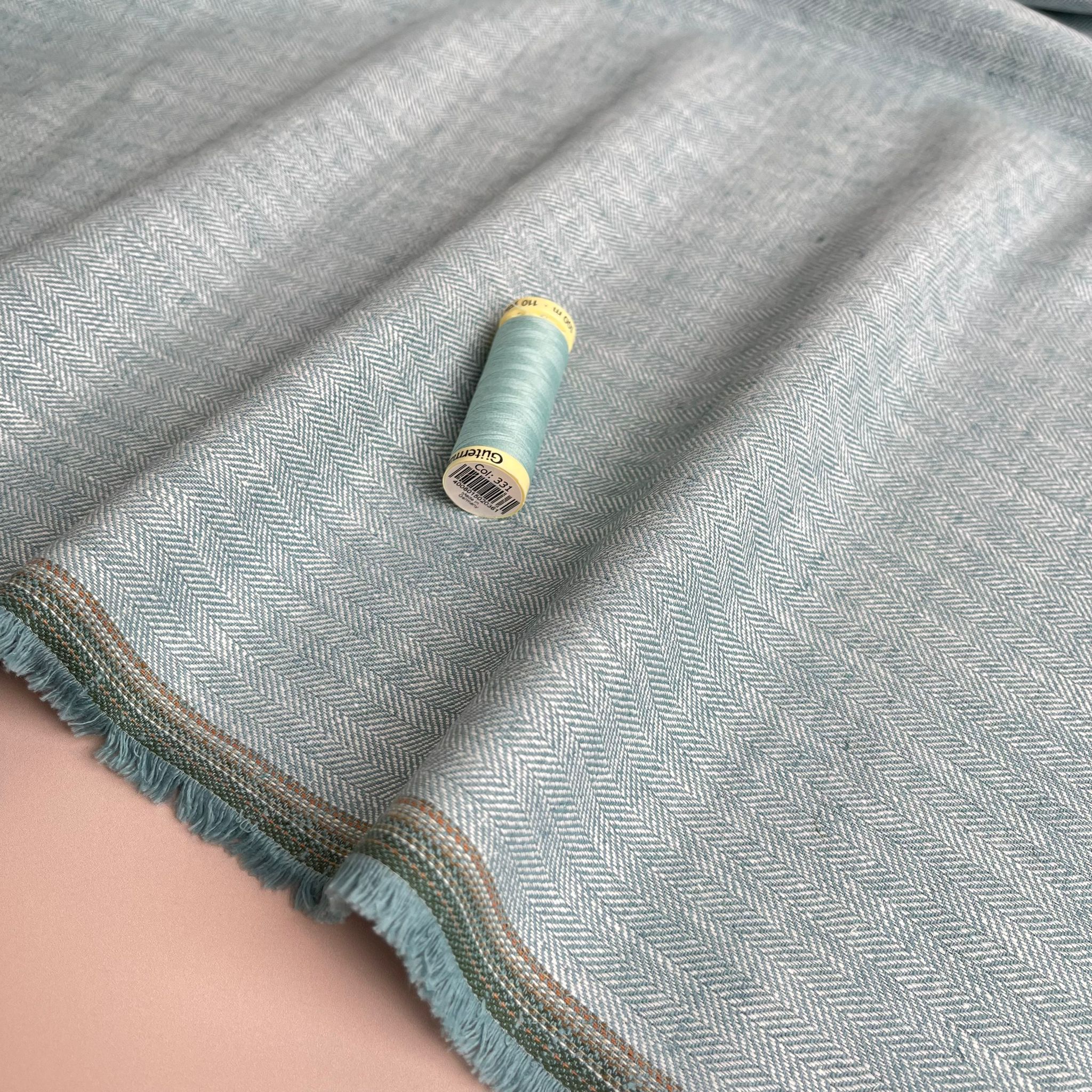 REMNANT 0.76 Metre - Chevron Duck Egg Linen Cotton Twill