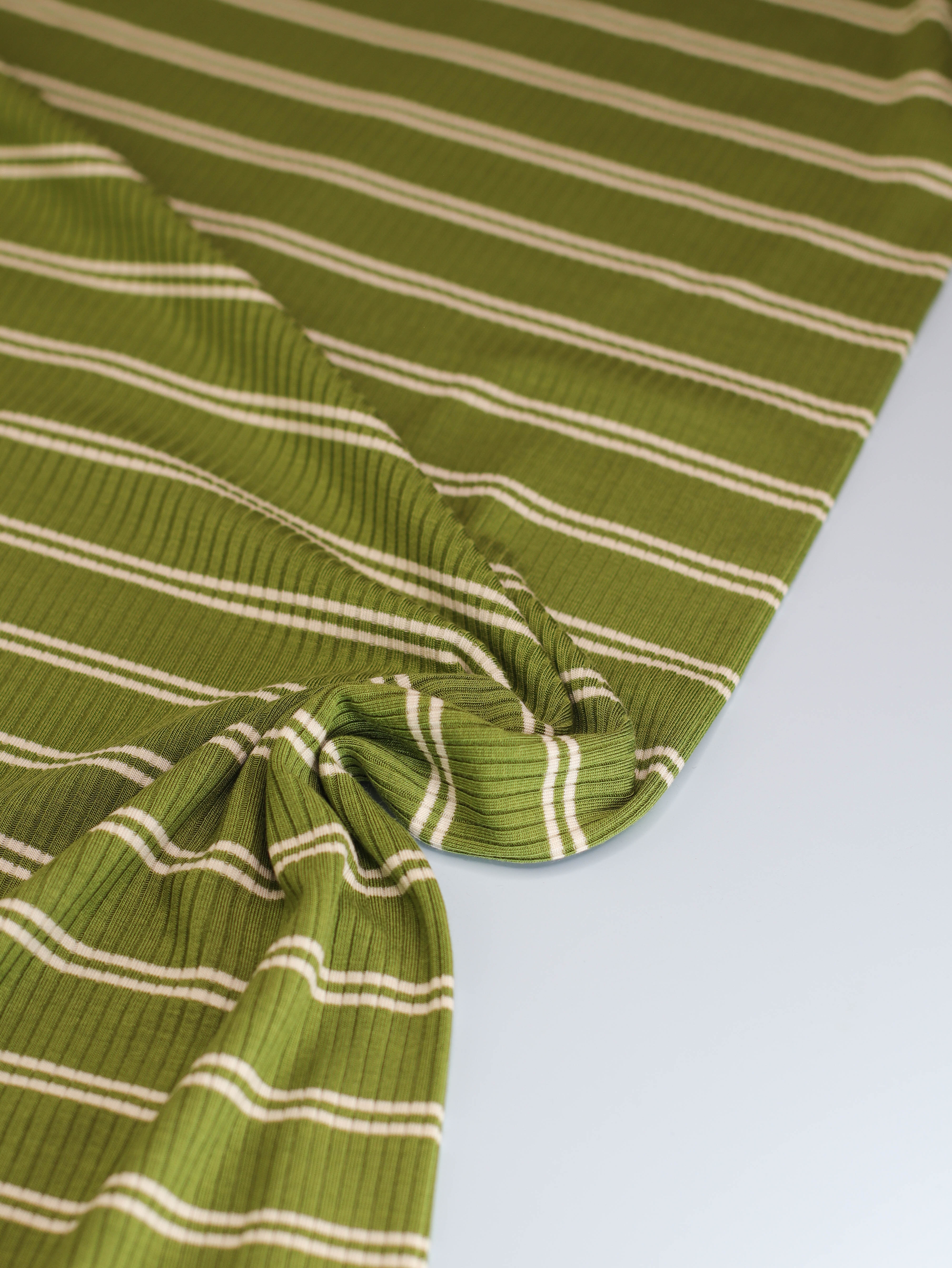 Derby Slim Stripe Ribbed Jersey in Tea Green with TENCEL™ Modal Fibres
