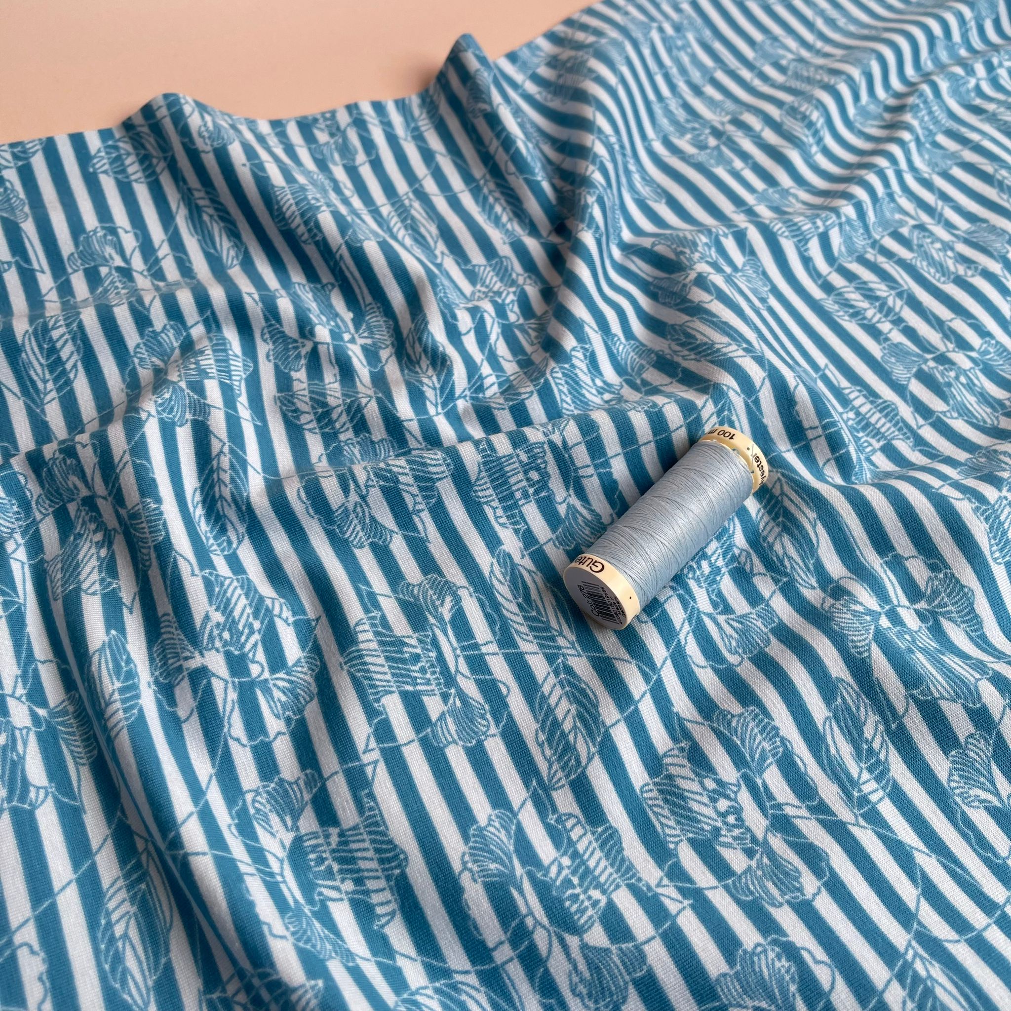 REMNANT 0.85 Metre - Danish Design -Foliage Stripes Cotton Jersey Fabric