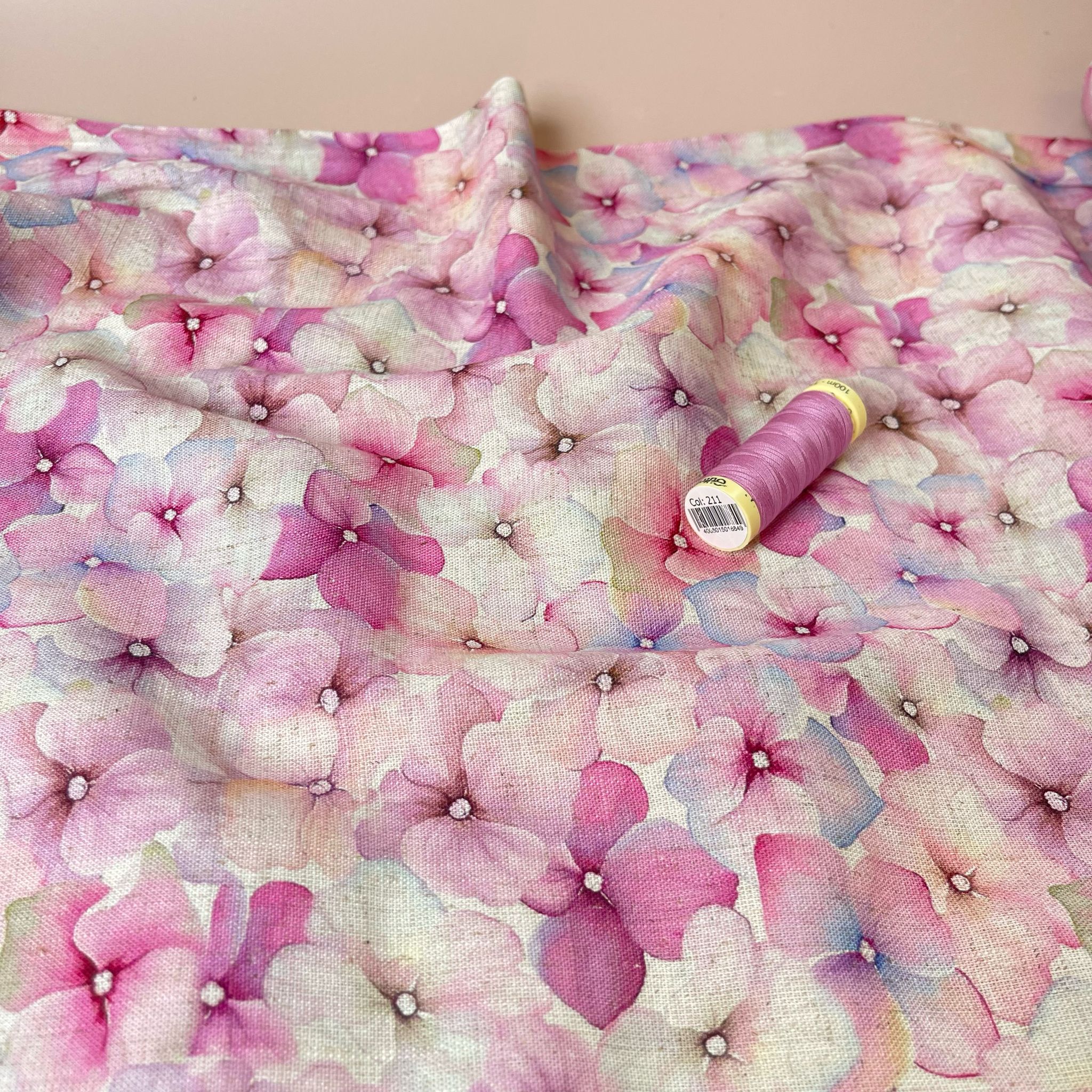 Pink Hydrangea Viscose Linen Fabric