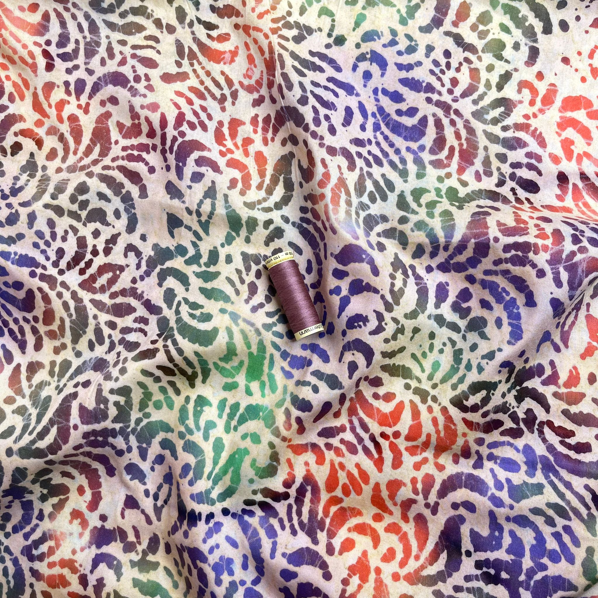 REMNANT 3 Metres - Batik Rainbow Foliage Cotton Fabric
