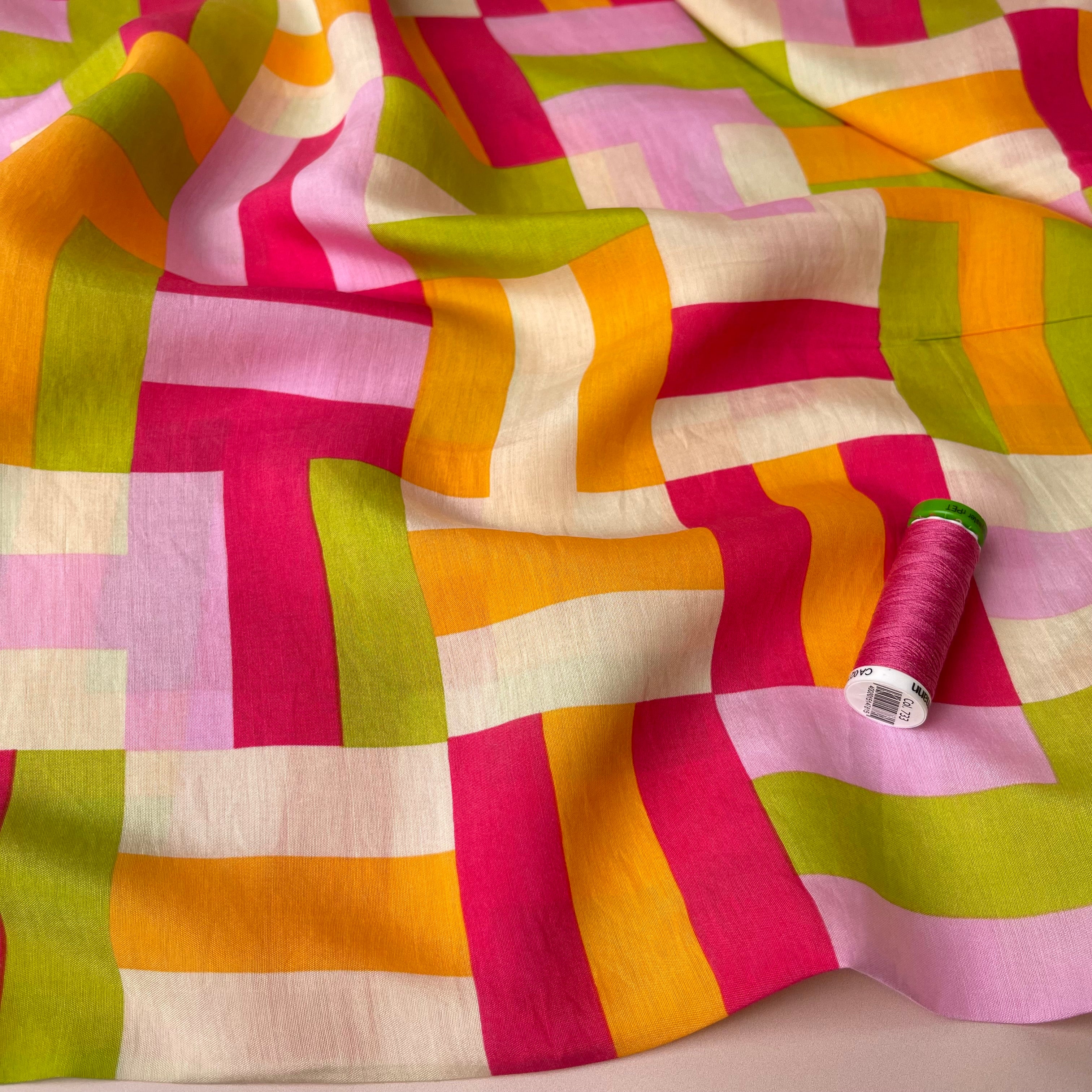 Rainbow Maze Viscose Blend Fabric
