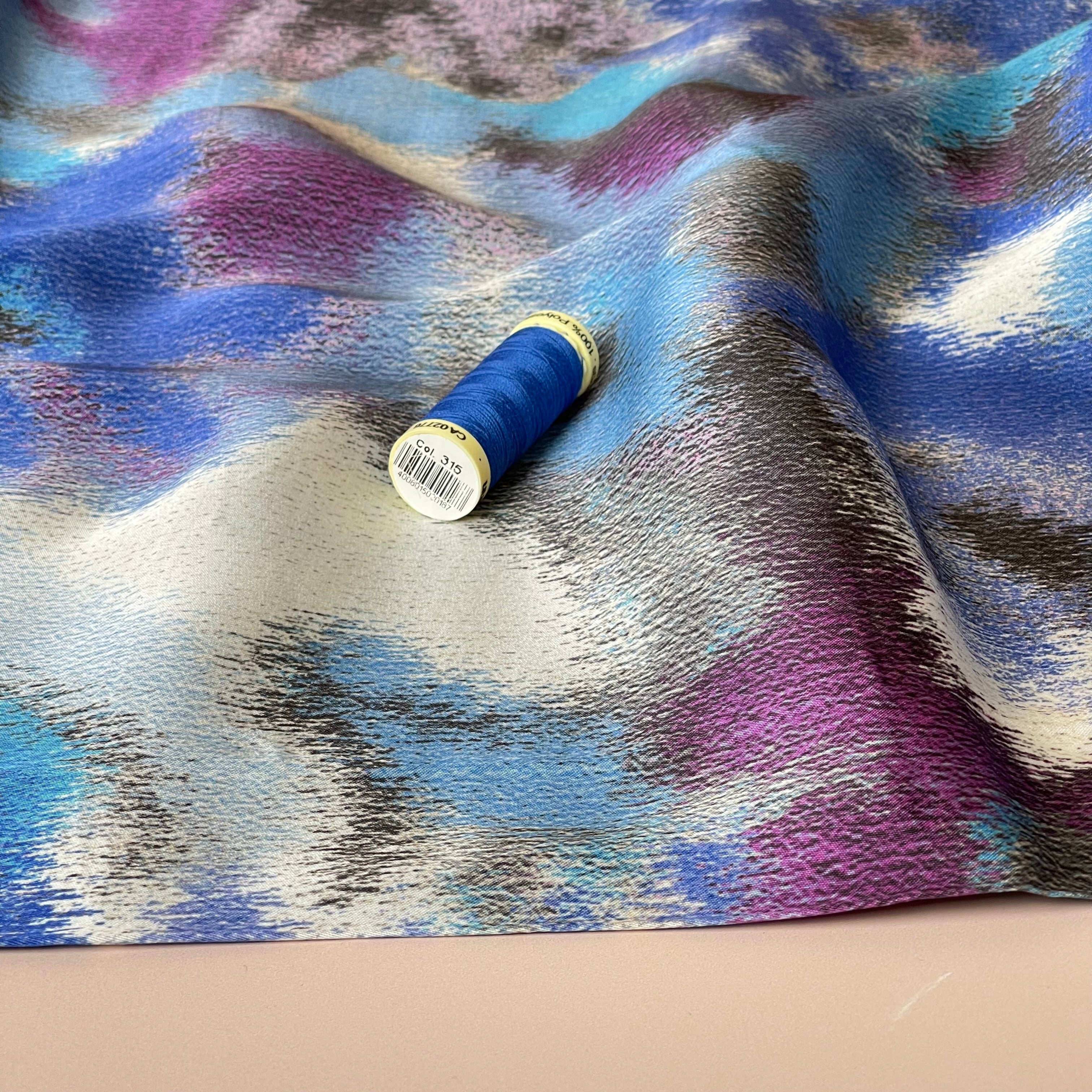 Abstract Dreams Blue Viscose Sateen Fabric