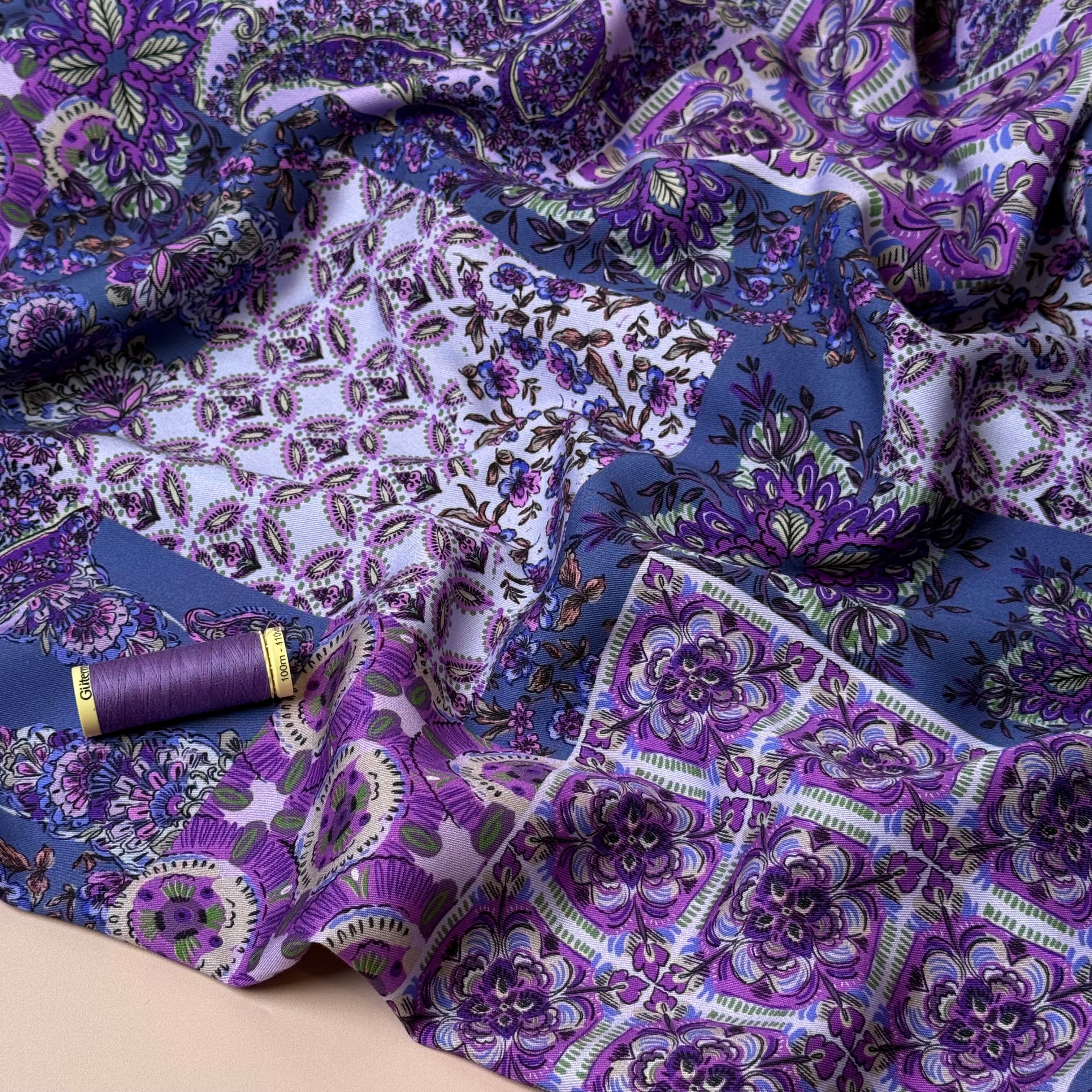 Vintage Patchwork Purple Viscose Twill Fabric