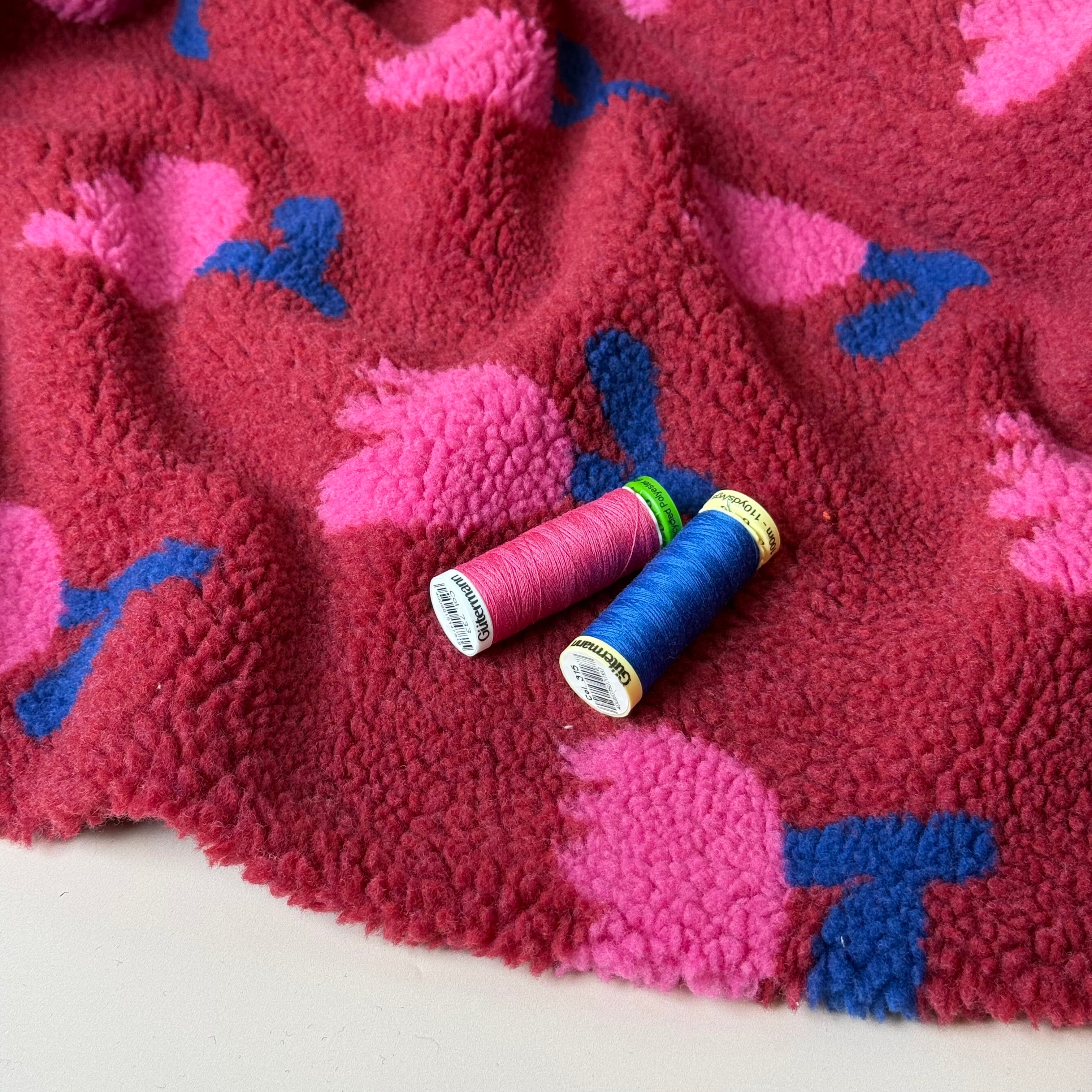 Poppies on Dark Red Teddy Coating Fabric