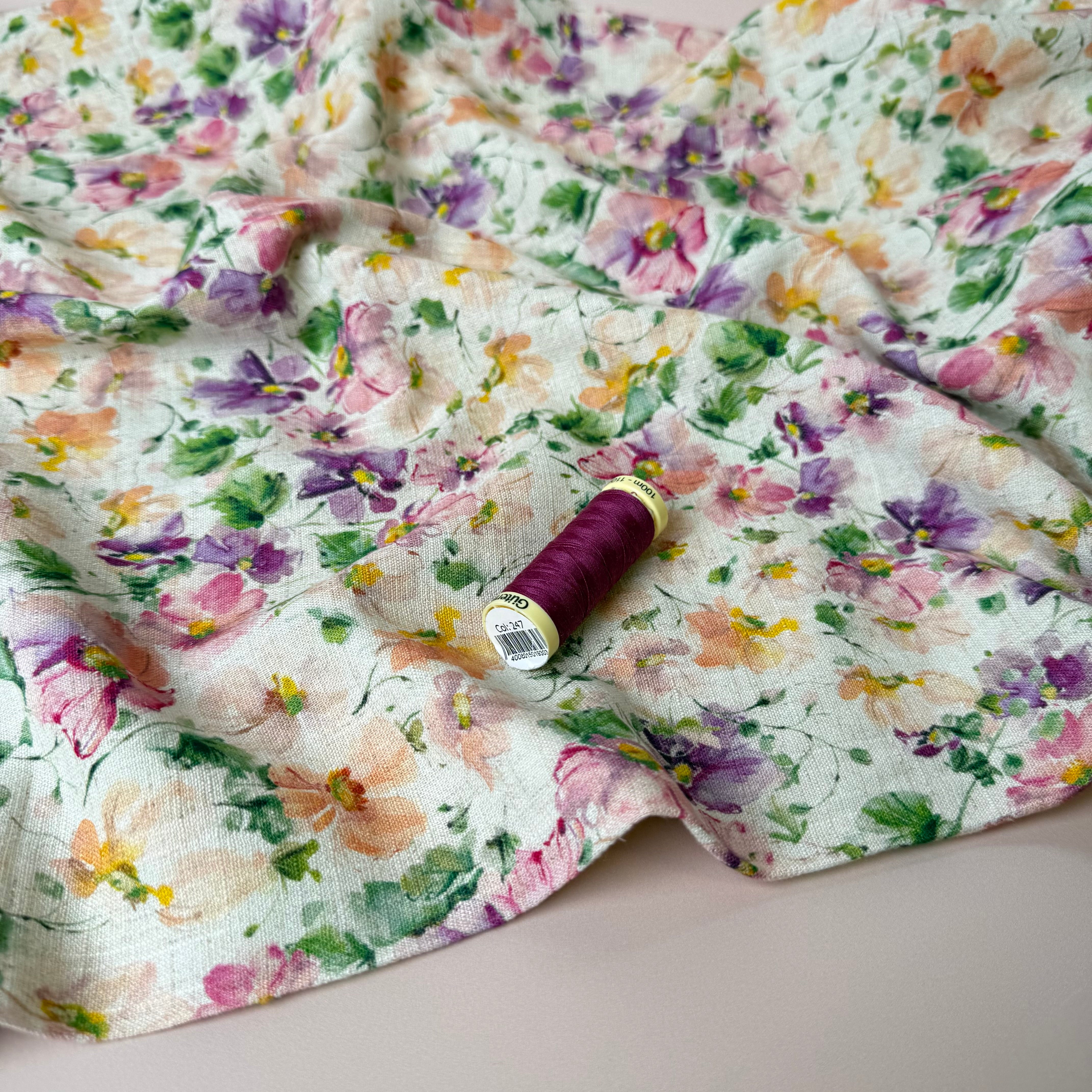 Spring Flowers Viscose Linen Crepe Fabric
