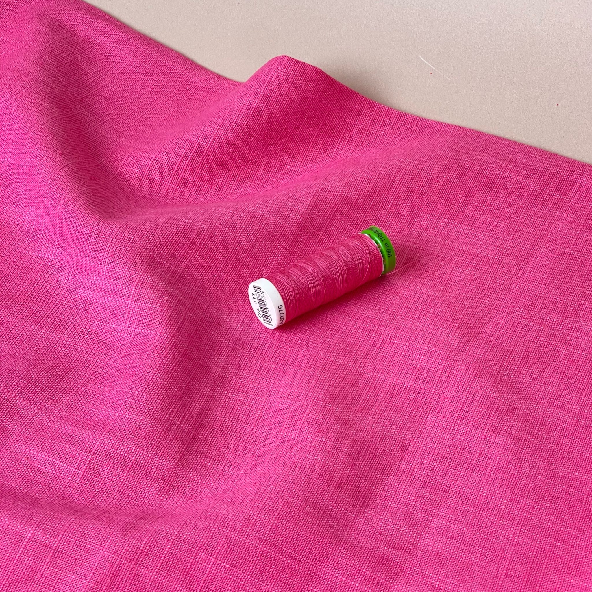 Breeze Cerise Pink - Enzyme Washed Pure Linen Fabric